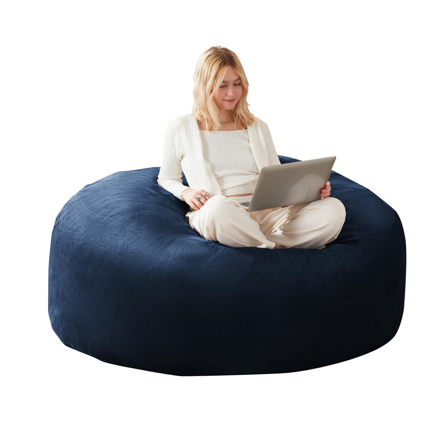 Bean Bag Chair, 6FT Memory Foam Filling Adult and Teen Sofa Chair, Soft Round Sofa with Removable Flannel Cover, for Living Room Bedroom and Dorm, Blue