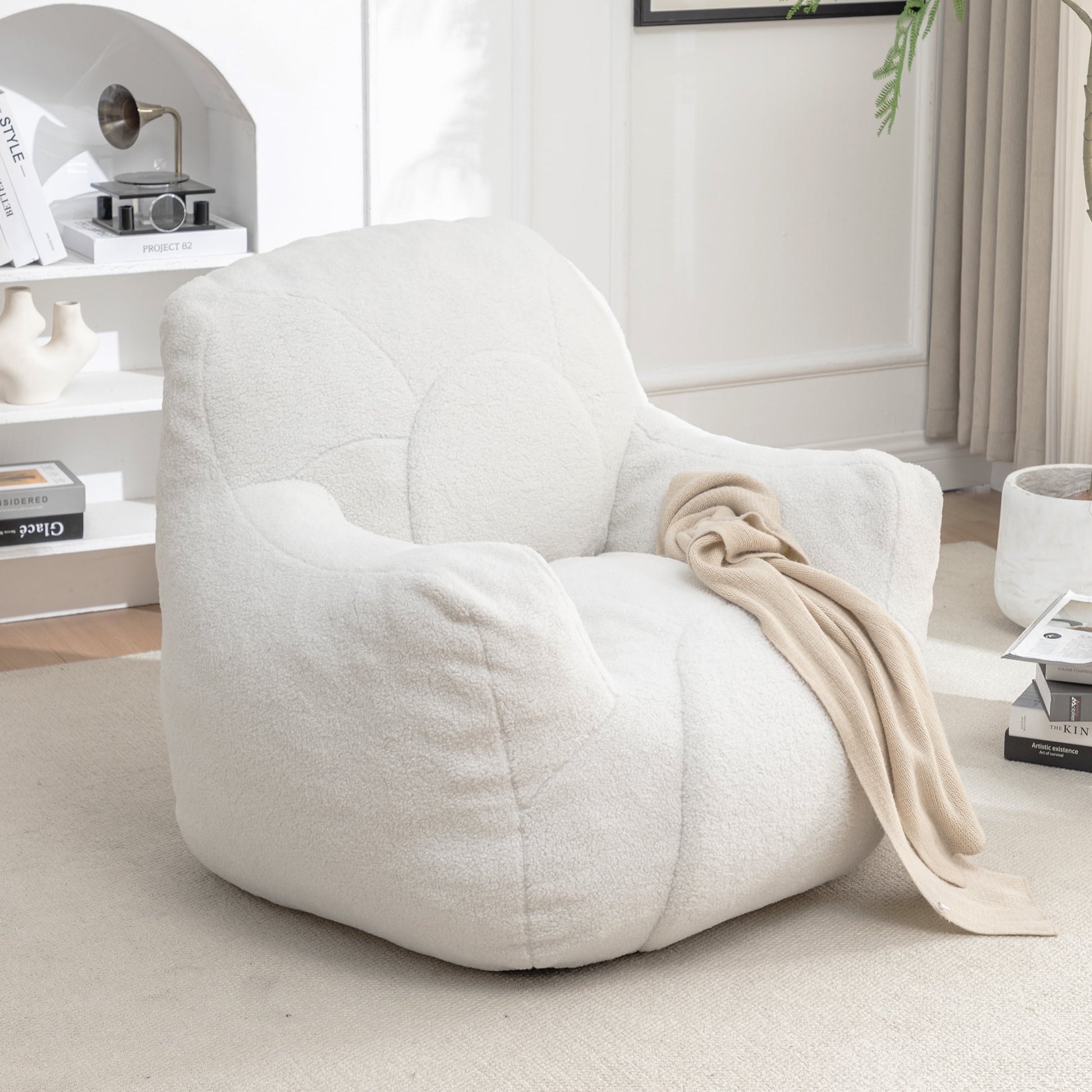 Bean Bag Chair, Bean Bag Sofa with Tufted Soft Stuffed Filling, Fluffy and Lazy Sofa, Comfy Cozy Bean Bag Chairs with Memory Foam for Dorm, Apartment, Living Room,White