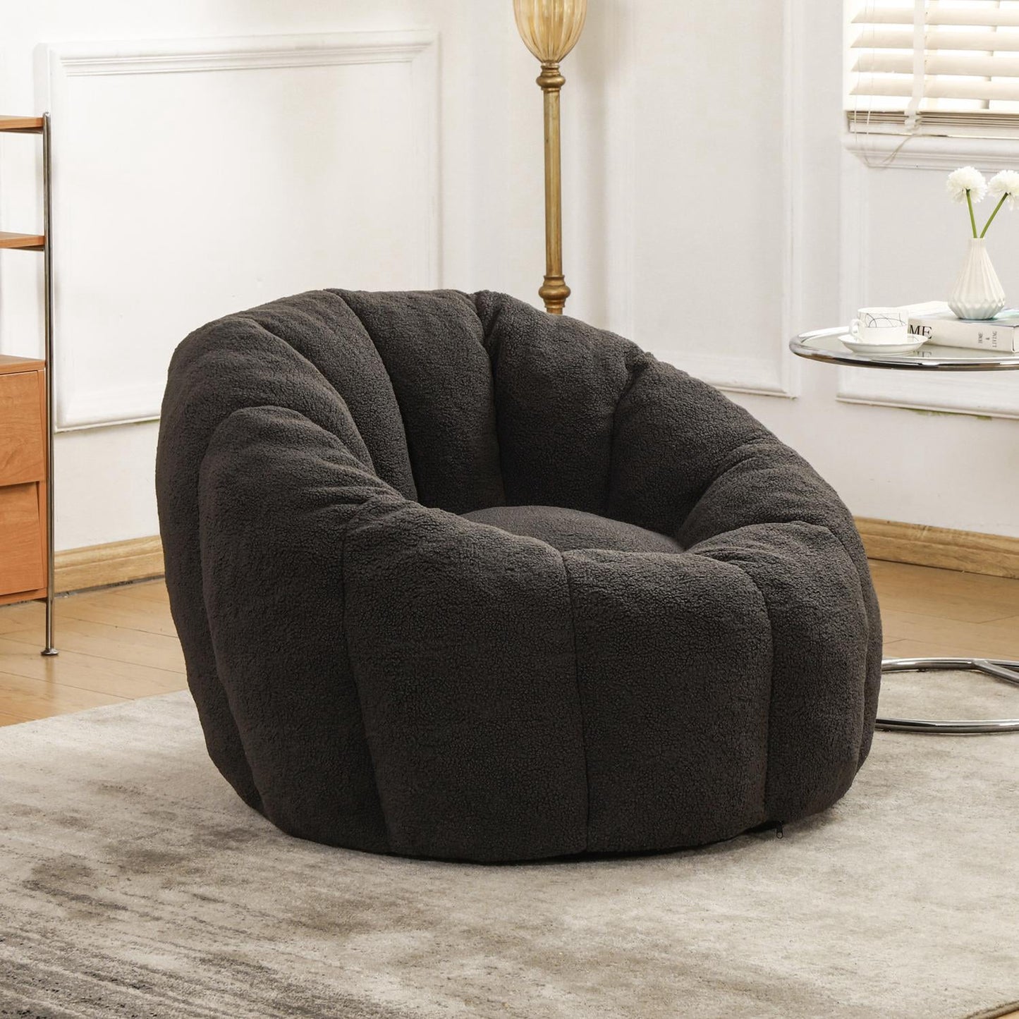 Bean Bag Chair, Large Lounger with Armrests Filled with High-Density Foam, Soft Faux Fur Fabric for Living Room Bedroom Game Room, Dark Gray