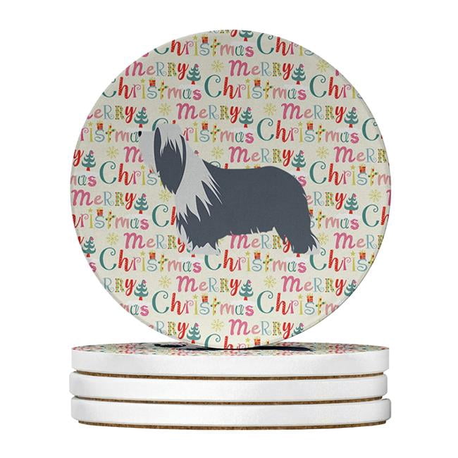 Bearded Collie Dog Merry Christmas Large Sandstone Coasters Pack of 4 4 in x 4 in