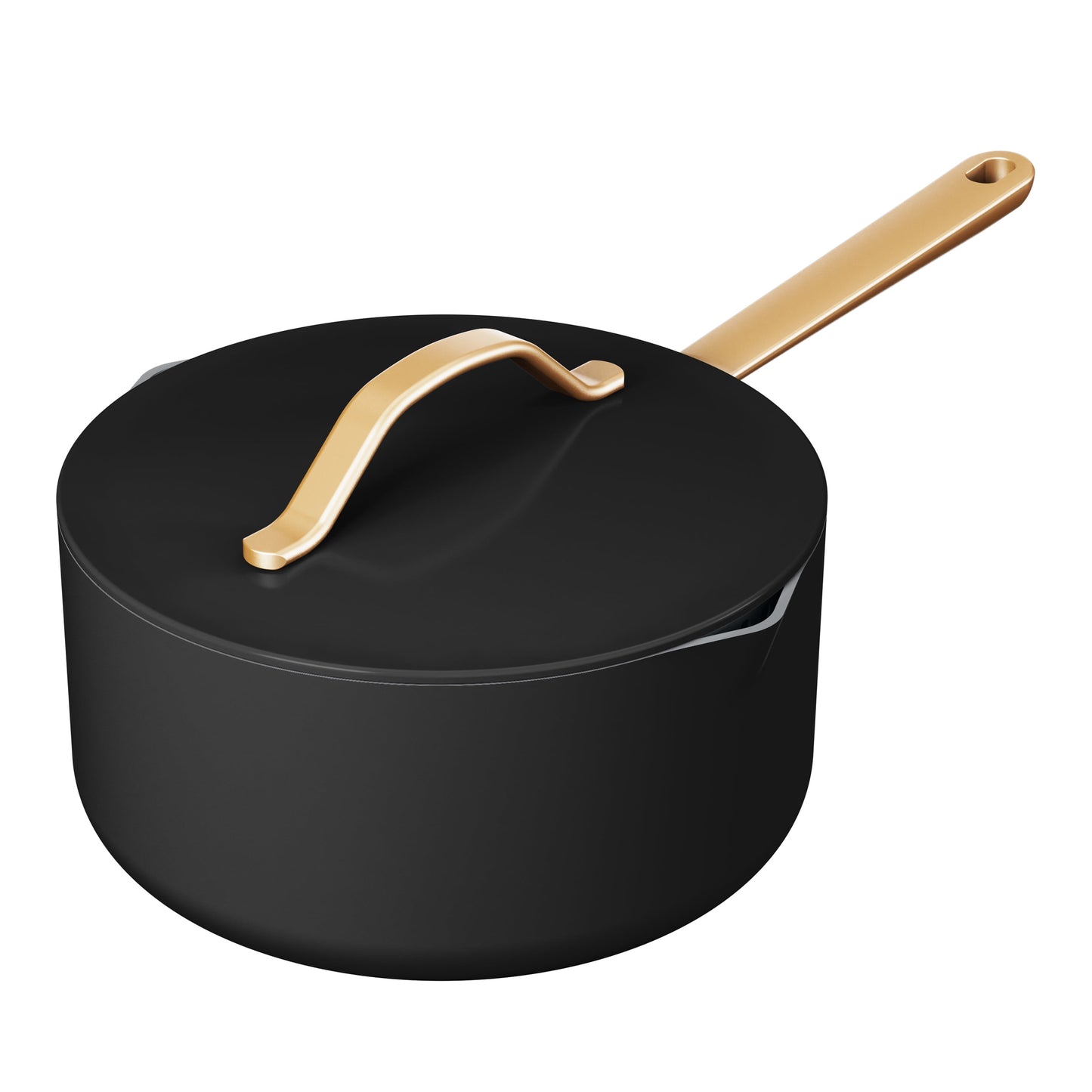 Beautiful 3 Quart Ceramic Non-Stick Covered Sauce Pan with Strainer Lid, Black Sesame by Drew Barrymore