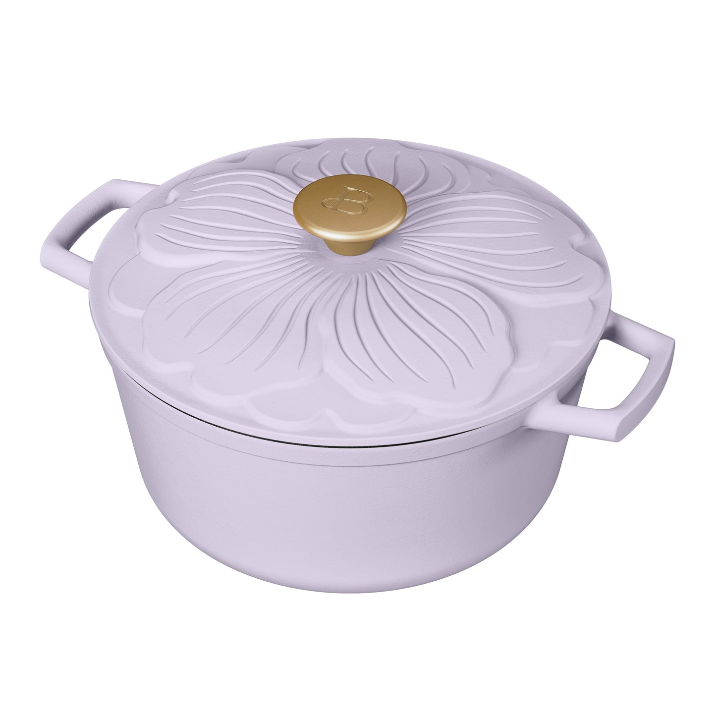 Beautiful 4 Quart Enameled Cast Iron Round Dutch Oven with Petal Design Lid, Thyme Green by Drew Barrymore