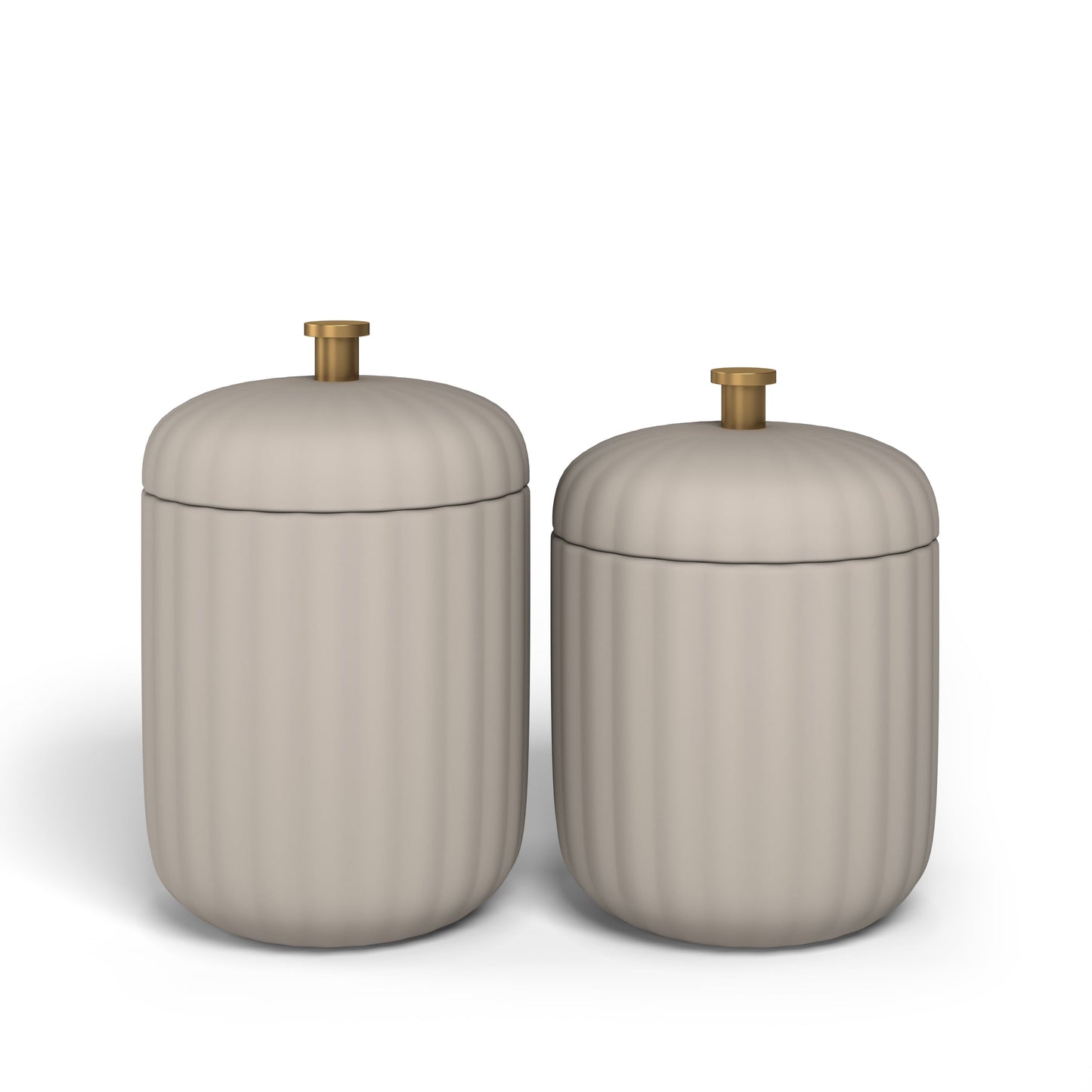 Beautiful Fluted Stoneware 2-Piece Vanity Jar Set by Drew Barrymore, Porcini Taupe