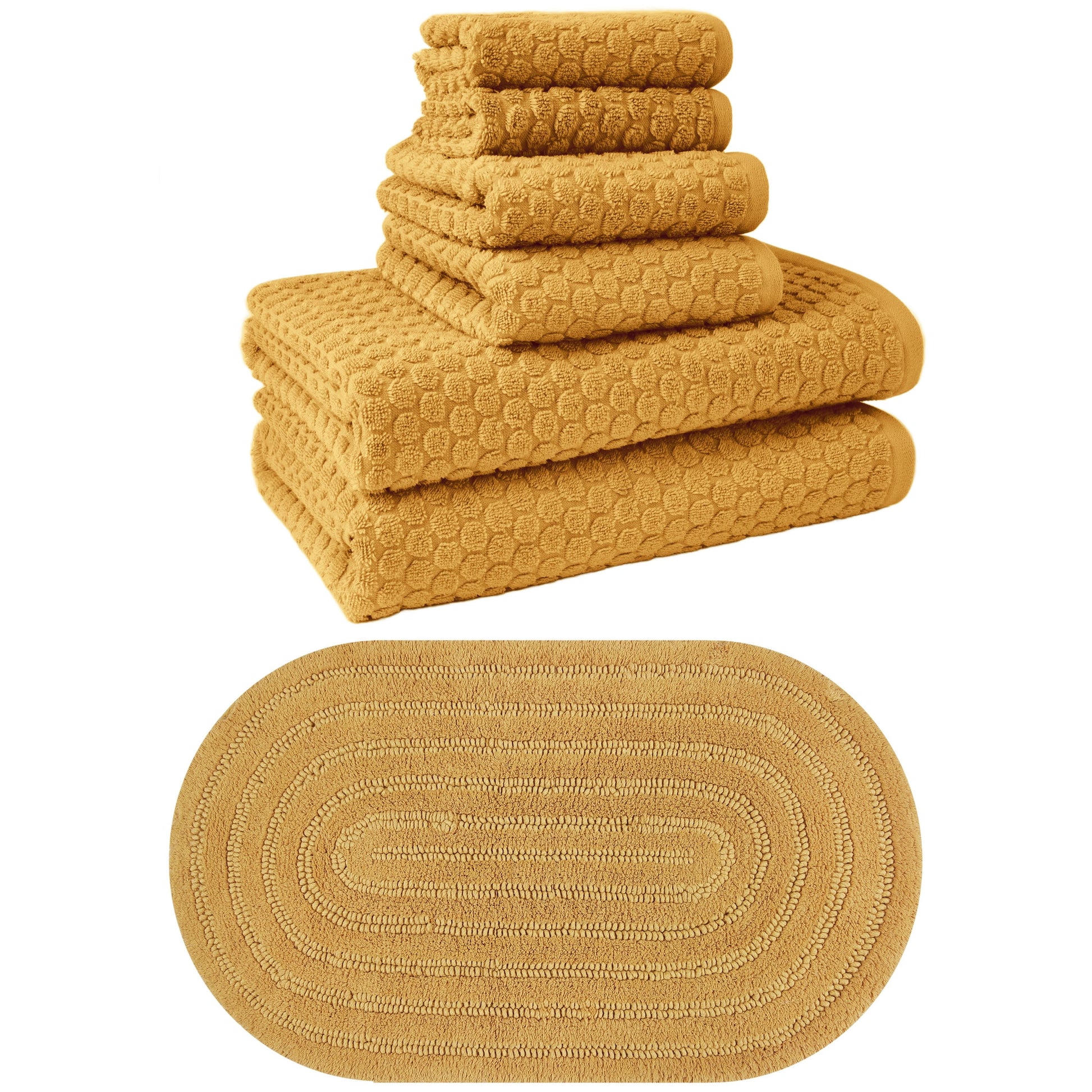 Beautiful by Drew Barrymore Complete Bathroom Set â€“ Soft Cotton Towels, Oval Bath Rug, Yellow