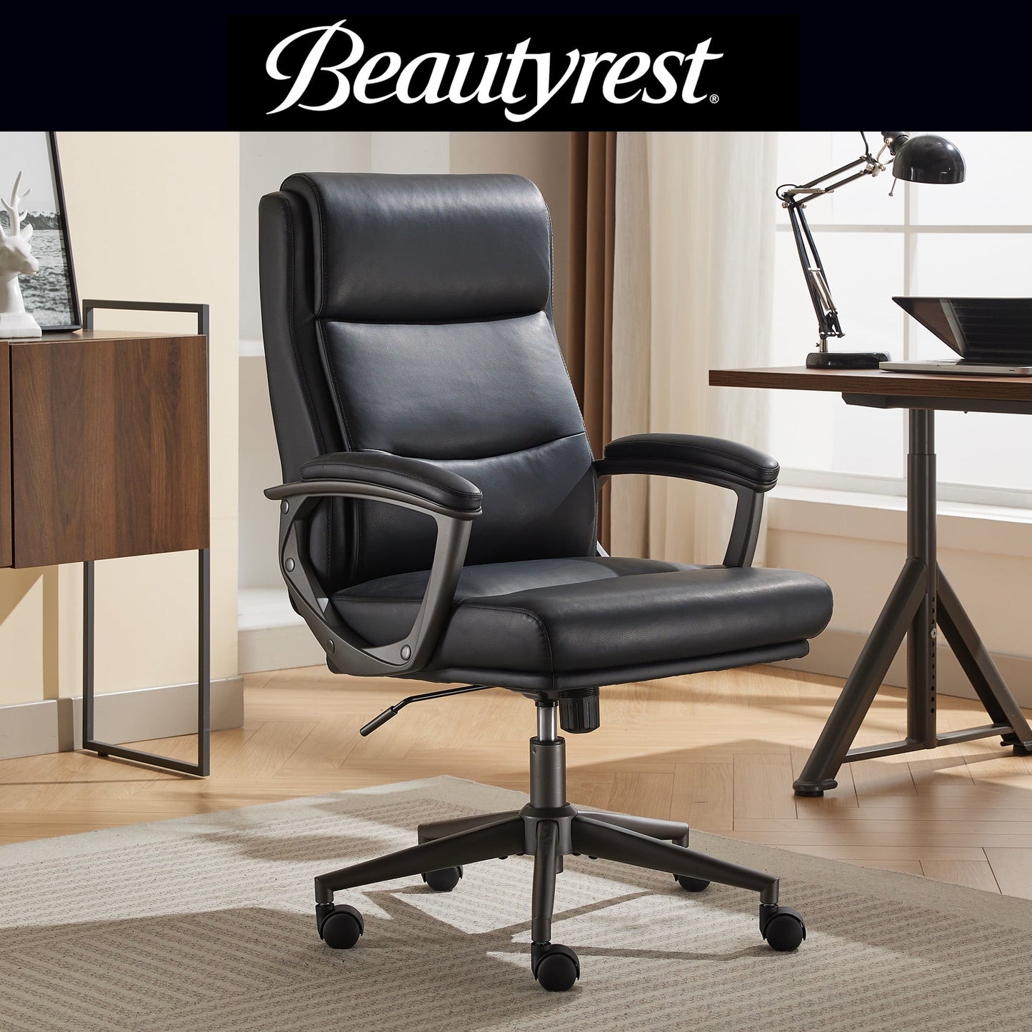 Beautyrest Amara Ergonomic Manager Office Chair with Padded Armrest for Teens and Adults, Ivory
