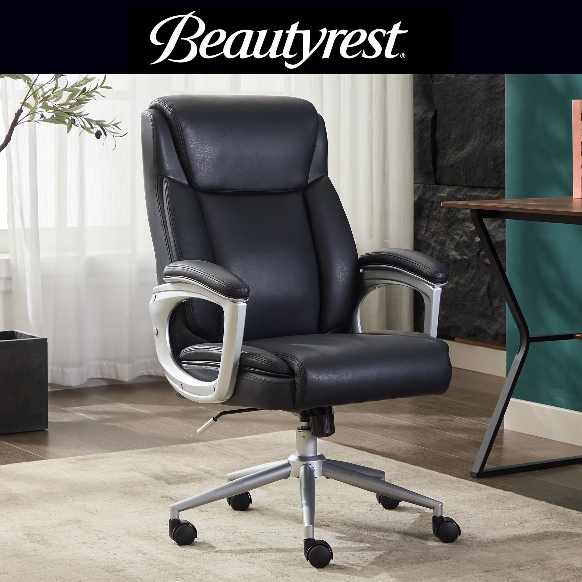 Beautyrest Beyla Silla de Oficina ErgonÃ³mica de Gerente con Reposabrazos Acolchado para Adolescentes y Adultos, Negra