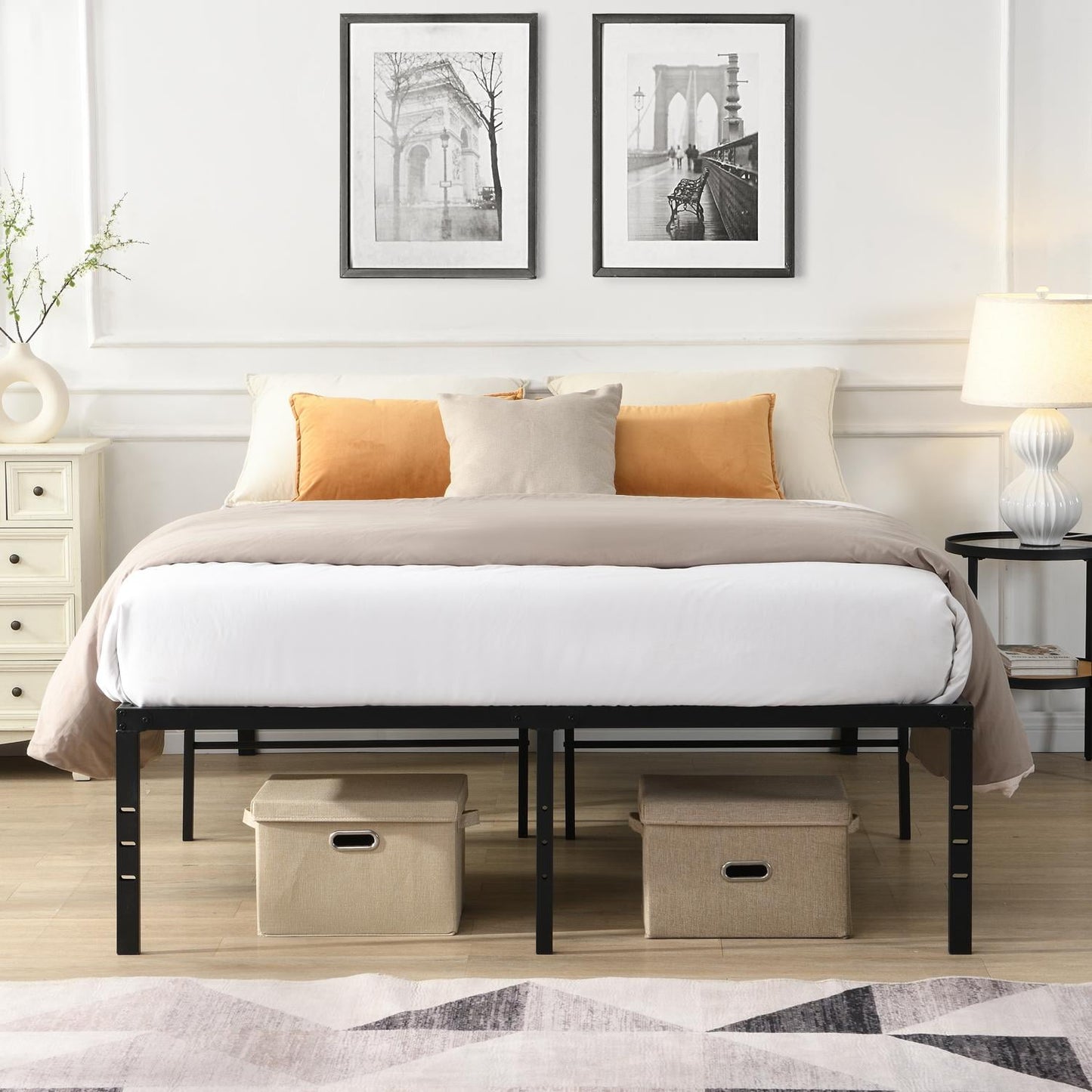 Bed Frame, Metal Bed Frame, King Size Bed&nbsp;Heavy Duty Platform with Reinforced Steel Slats, Quick Easy Assembly, No Noise, Black, 1000 lbs Weight Capacity, Under Bed Storage