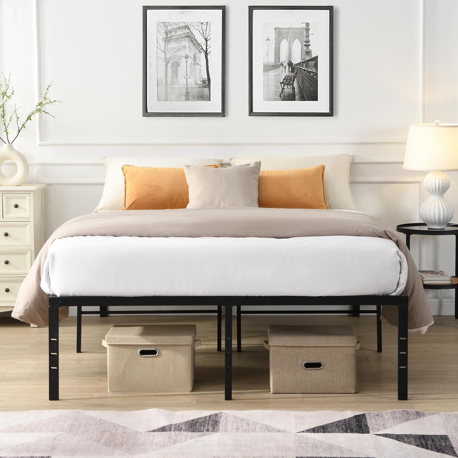 Bed Frame, Metal Bed Frame, King Size Bed&nbsp;Heavy Duty Platform with Reinforced Steel Slats, Quick Easy Assembly, No Noise, Black, 1000 lbs Weight Capacity, Under Bed Storage