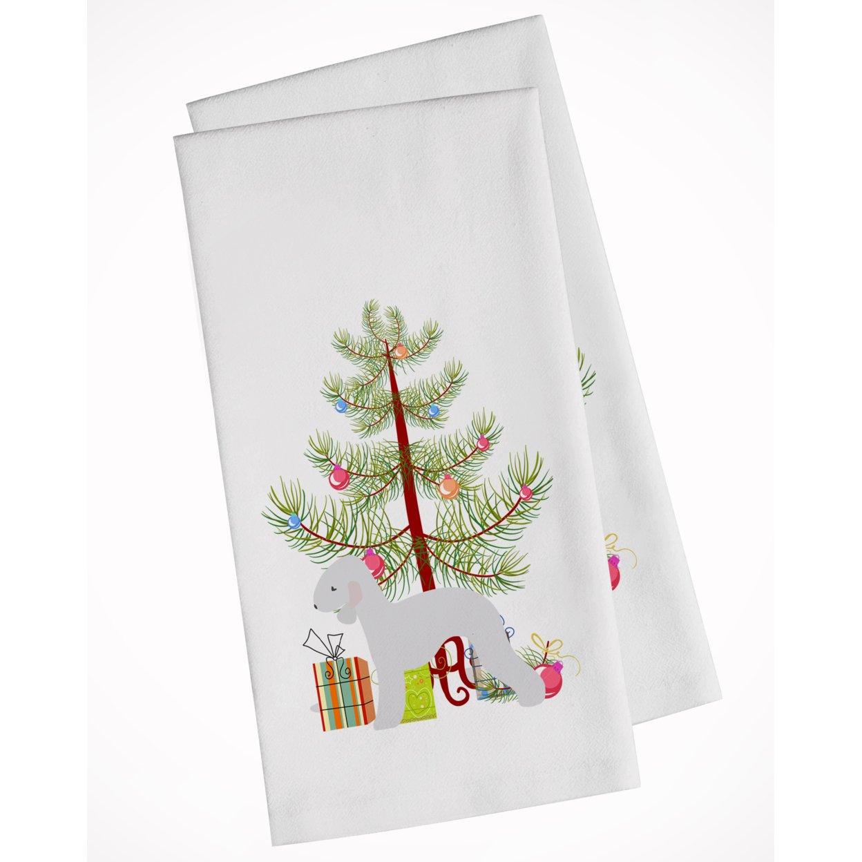 Bedlington Terrier Merry Christmas Tree White Kitchen Towel Set of 2