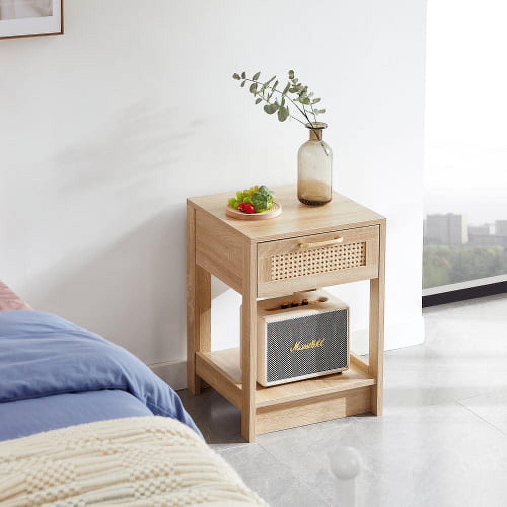 Bedside Nightstand,Modern Table with 1 Drawer and 1 Open Shelf, End Side Table for Living Room, Bedroom, Natural