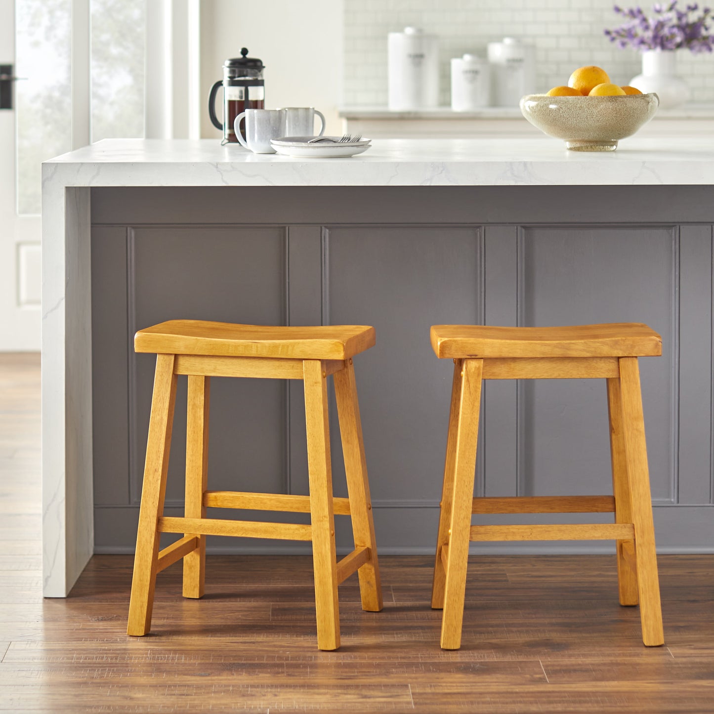 Belfast Rectangular Saddle Bar Stools, Oak (Set of 2)