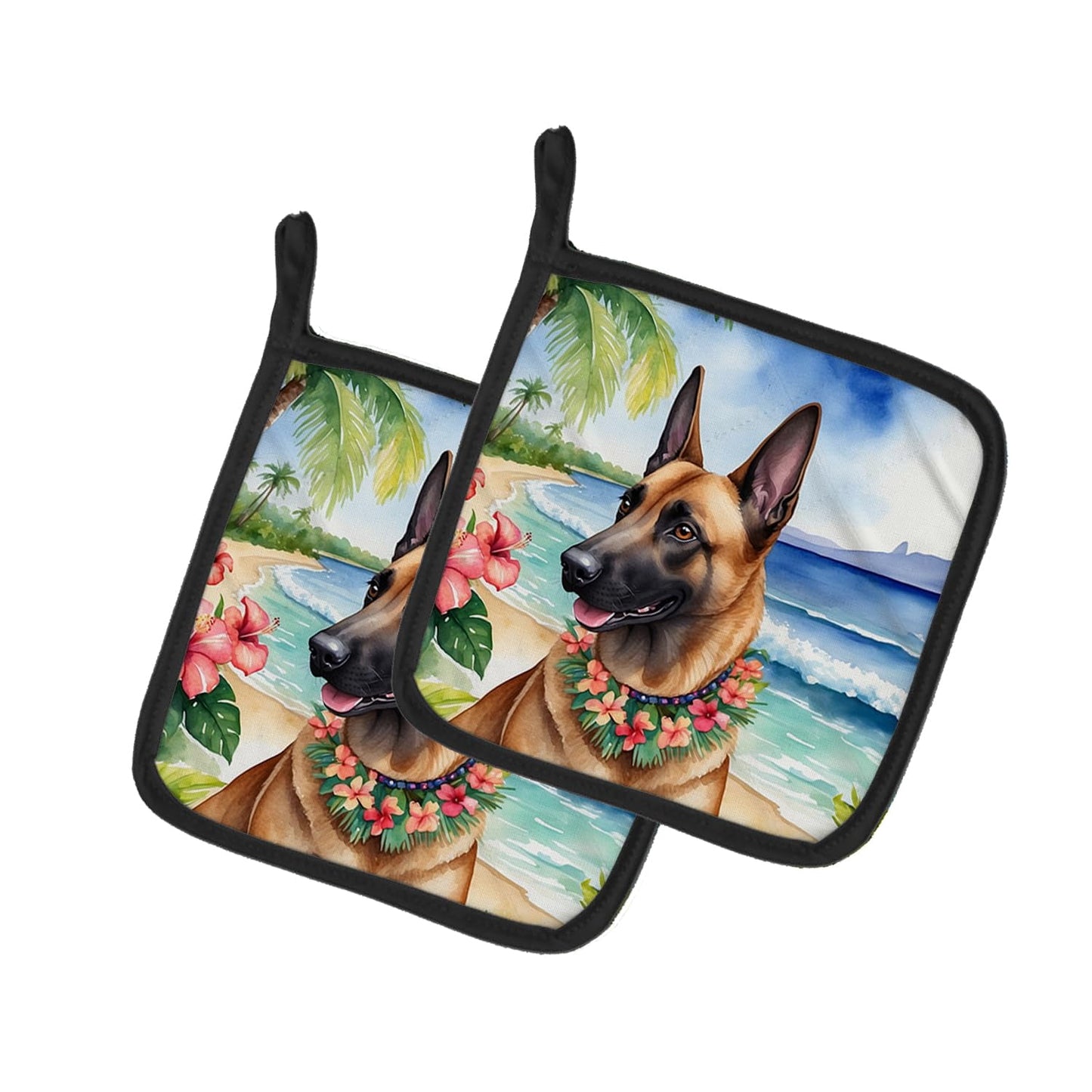 Belgian Malinois Luau Pair of Pot Holders