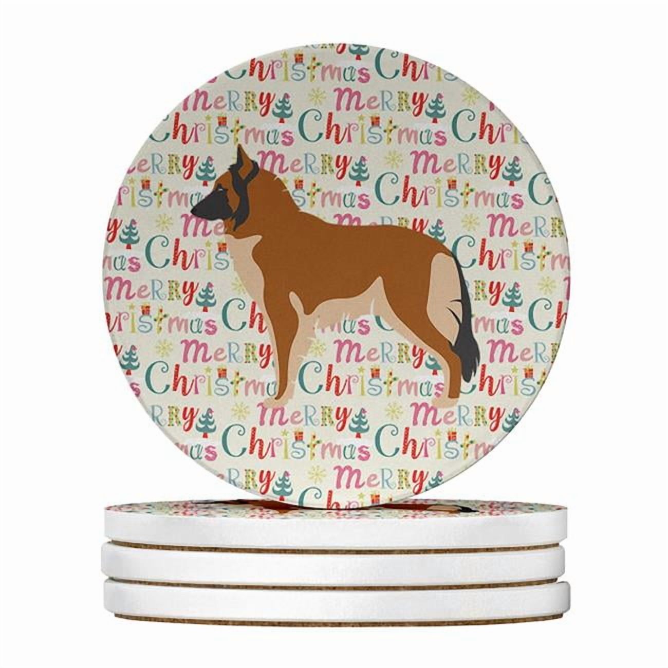 Belgian Tervuren Merry Christmas Large Sandstone Coasters Pack of 4 4 in x 4 in
