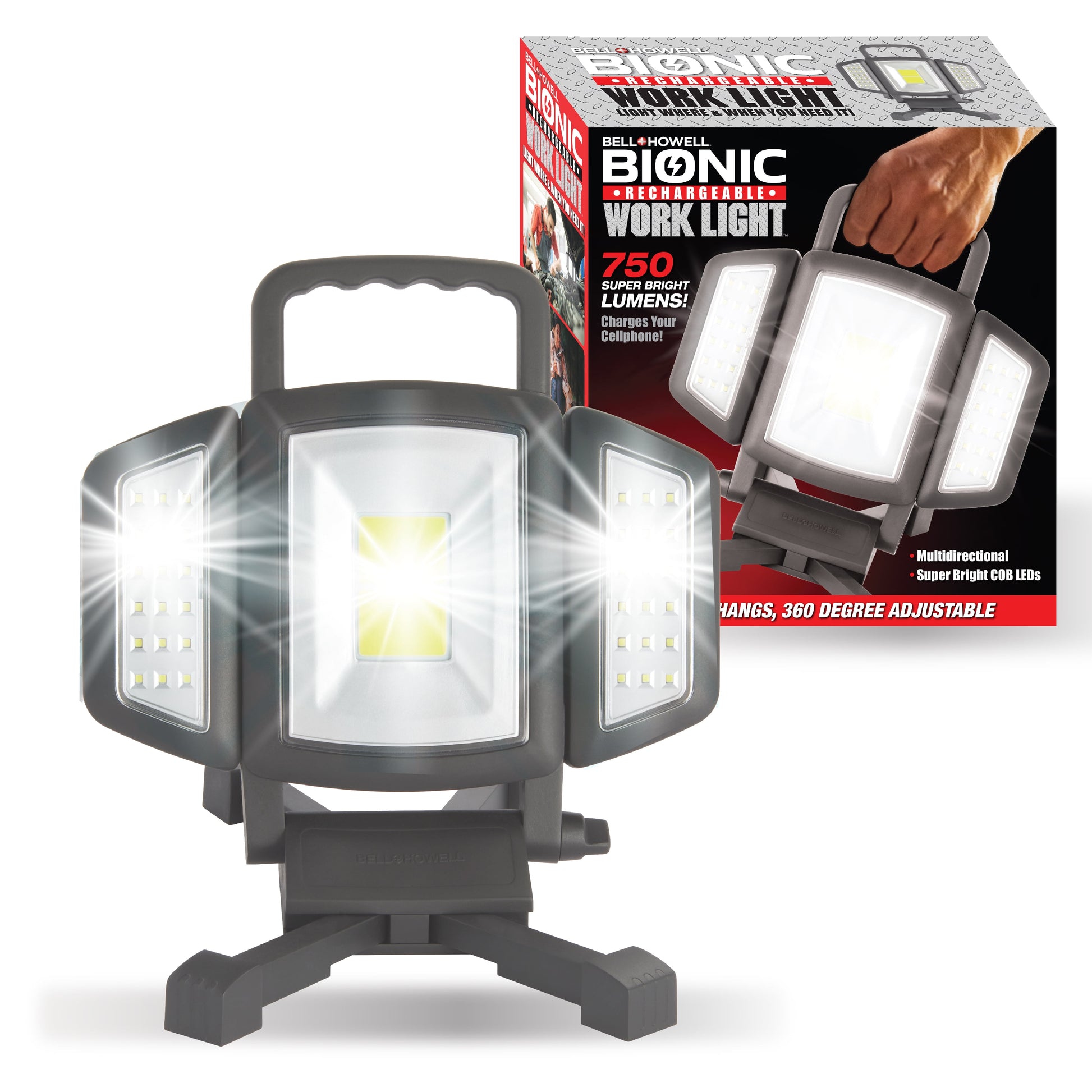 Bell + Howell Bionic Rechargeable Work Light Multidirectional 750 Lumens Garage Camping Light