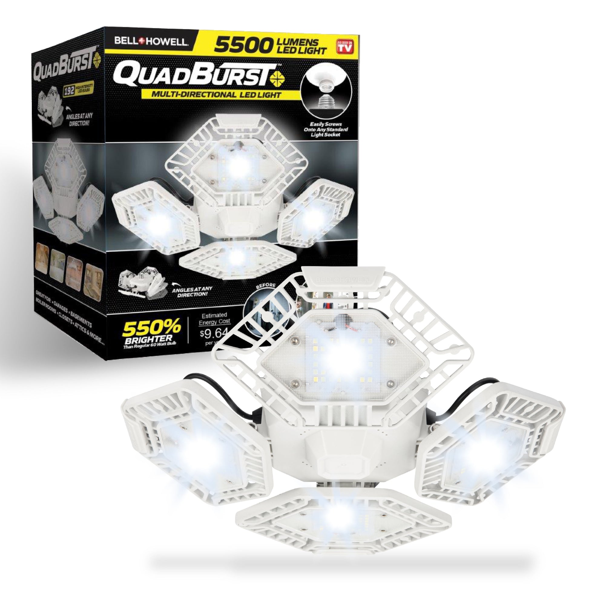 Bell and Howell Quadburst Garage Light 4 Panel LED Bright Lights 5500 Lumens as Seen on TV