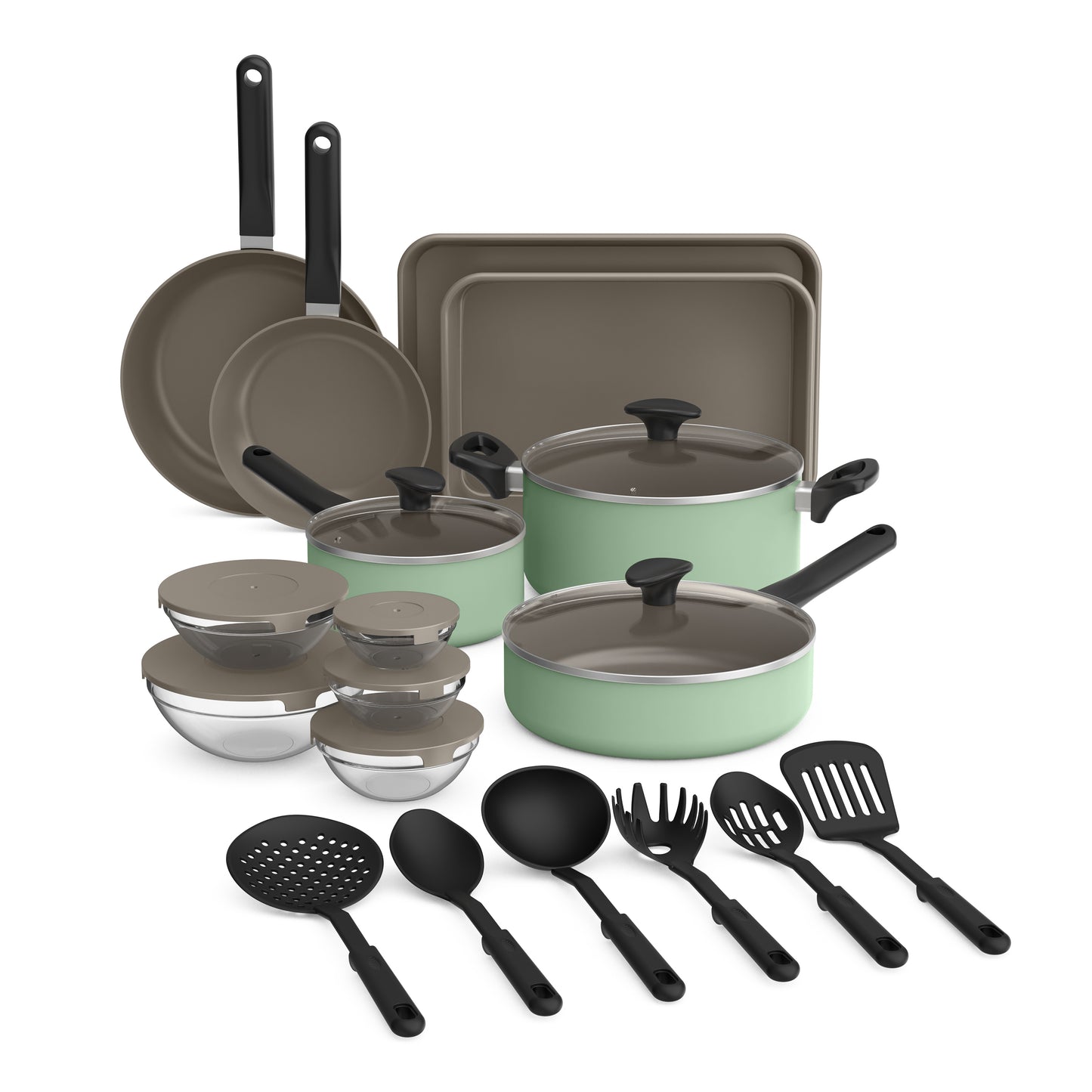 Bella 21 Piece Ceramic Non-Stick Cookware and Utensil Set, Surf