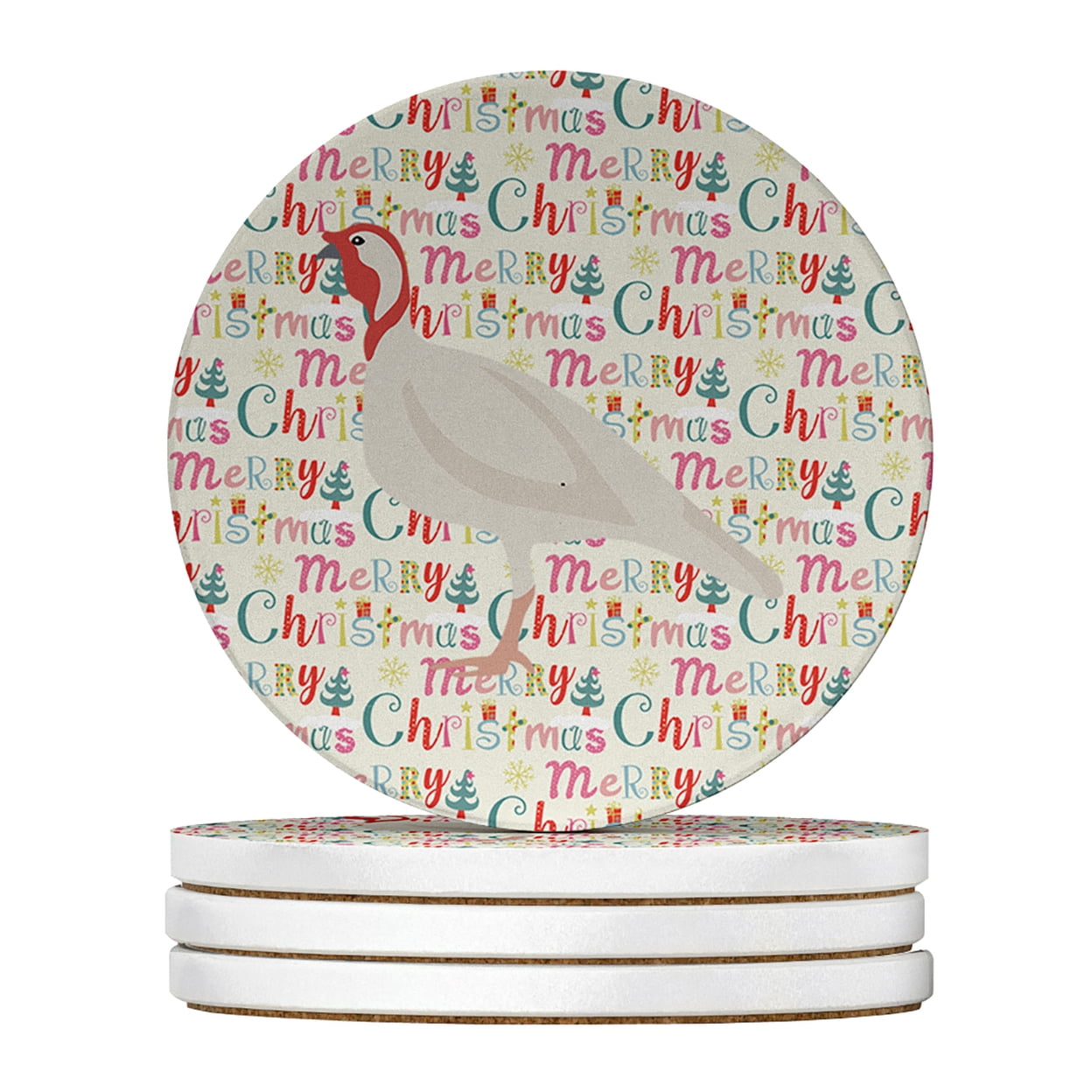 Beltsville Small White Turkey Hen Christmas Large Sandstone Coasters Pack of 4 4 in x 4 in
