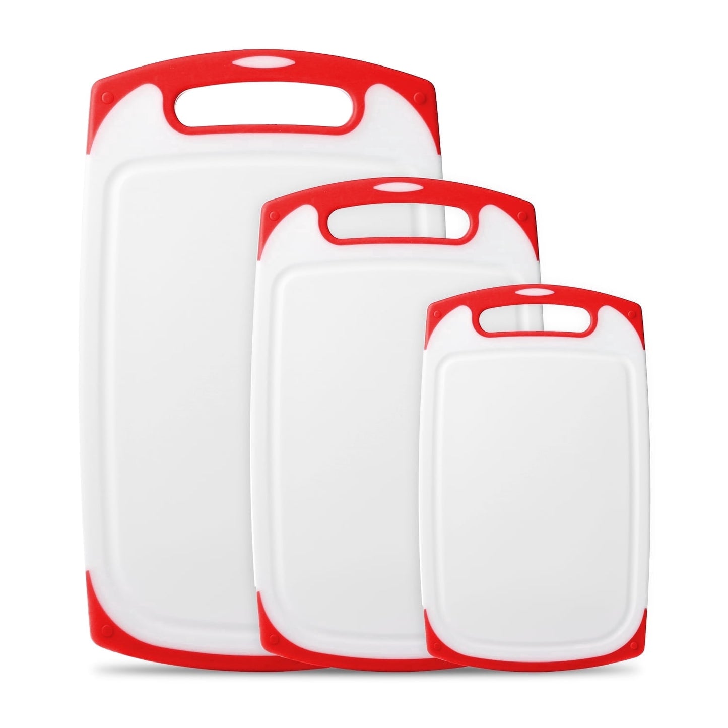 Belwares Plastic Cutting Boards Set of 3, with Non-Slip Feet & Deep Drip Juice Groove