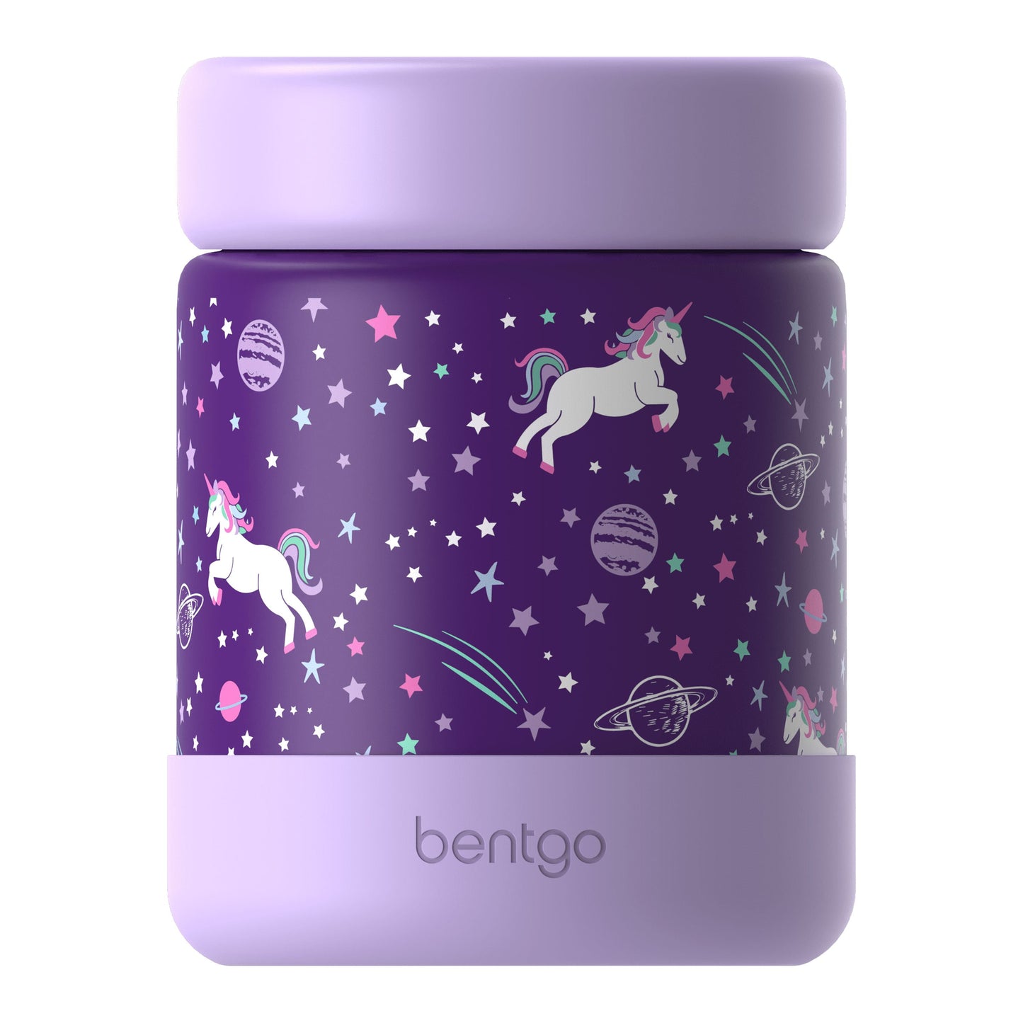 Bentgo Kids Stainless Steel Food Jar - 11oz Leak-Proof Double Insulated Hot or Cold Food Container with Removable Silicone Bumper, Dishwasher Safe, Easy Open Lid, Ages 3+ (Unicorn)