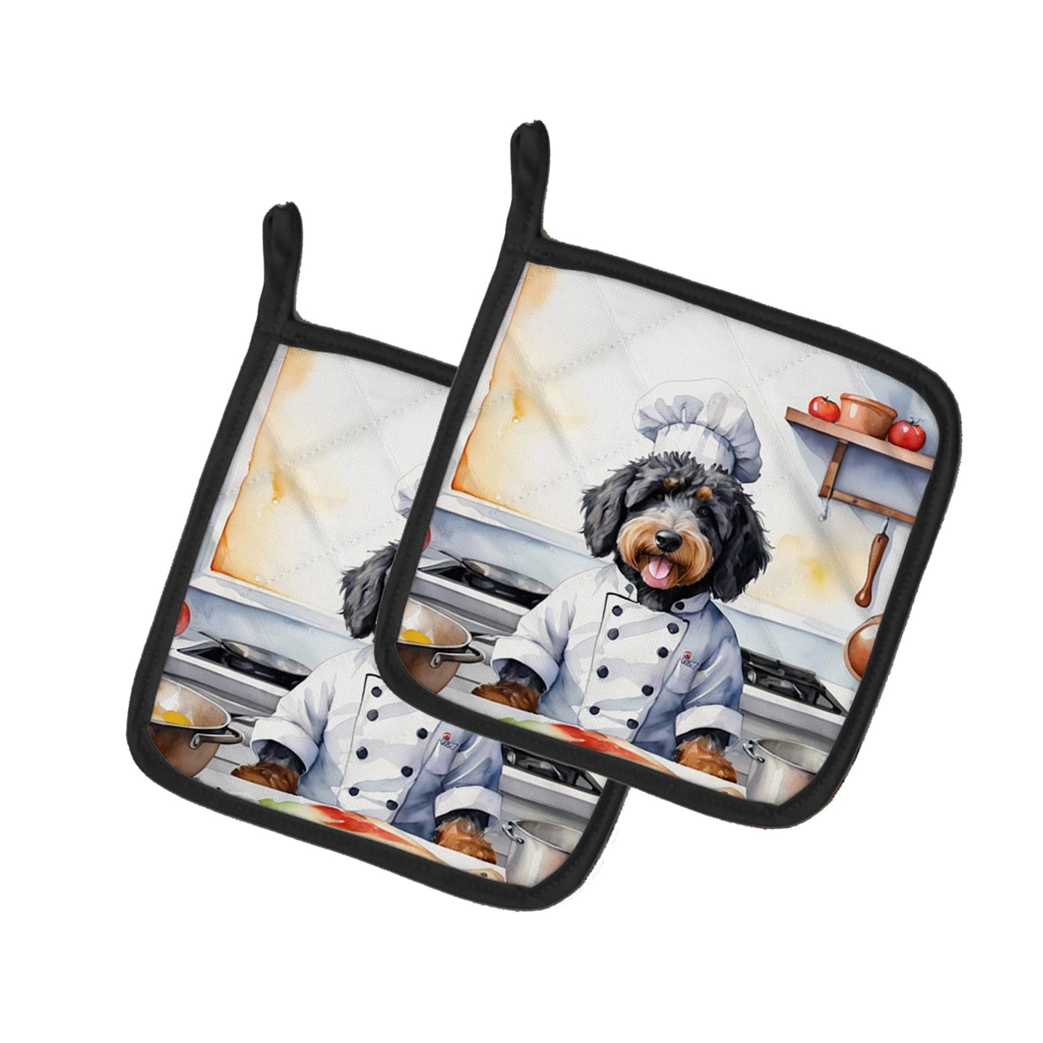 Bernedoodle The Chef Pair of Pot Holders