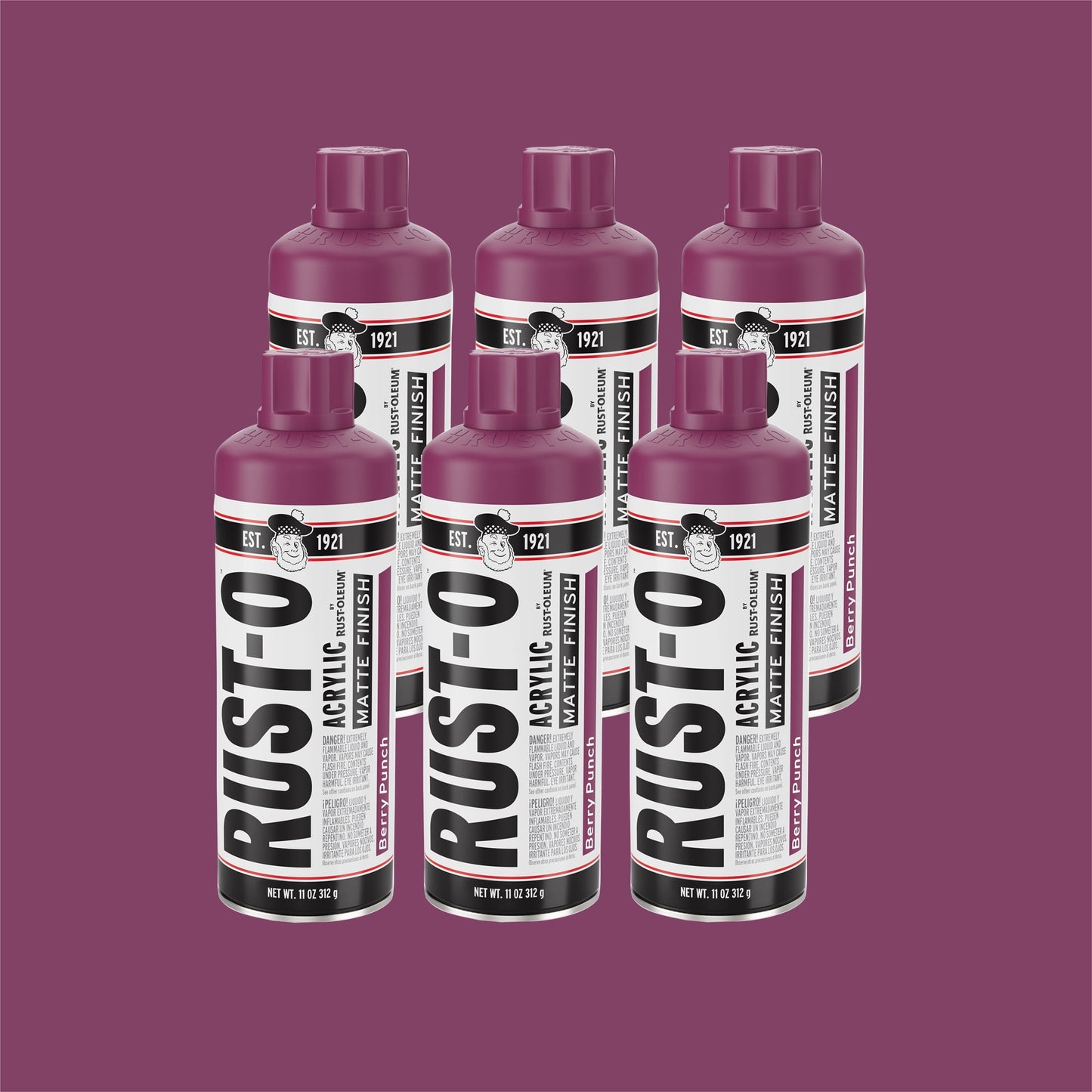 6 Pack, Berry Punch, Rust-Oleum Rust-O Acrylic Matte Spray Paint-392218, 11 oz