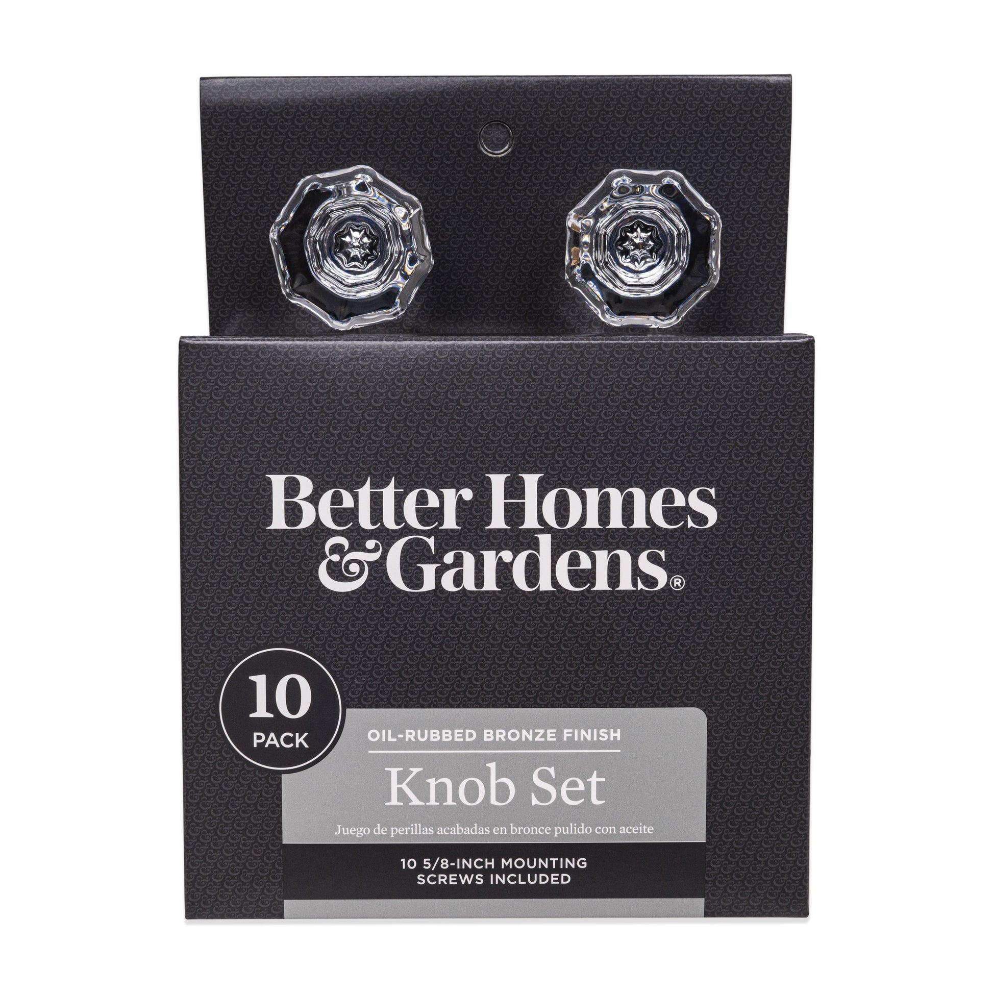Better Homes & Gardens 1-7/16" (36mm) Clear Glass Geometric Knob, Oil Rubbed Bronze, 10Pack