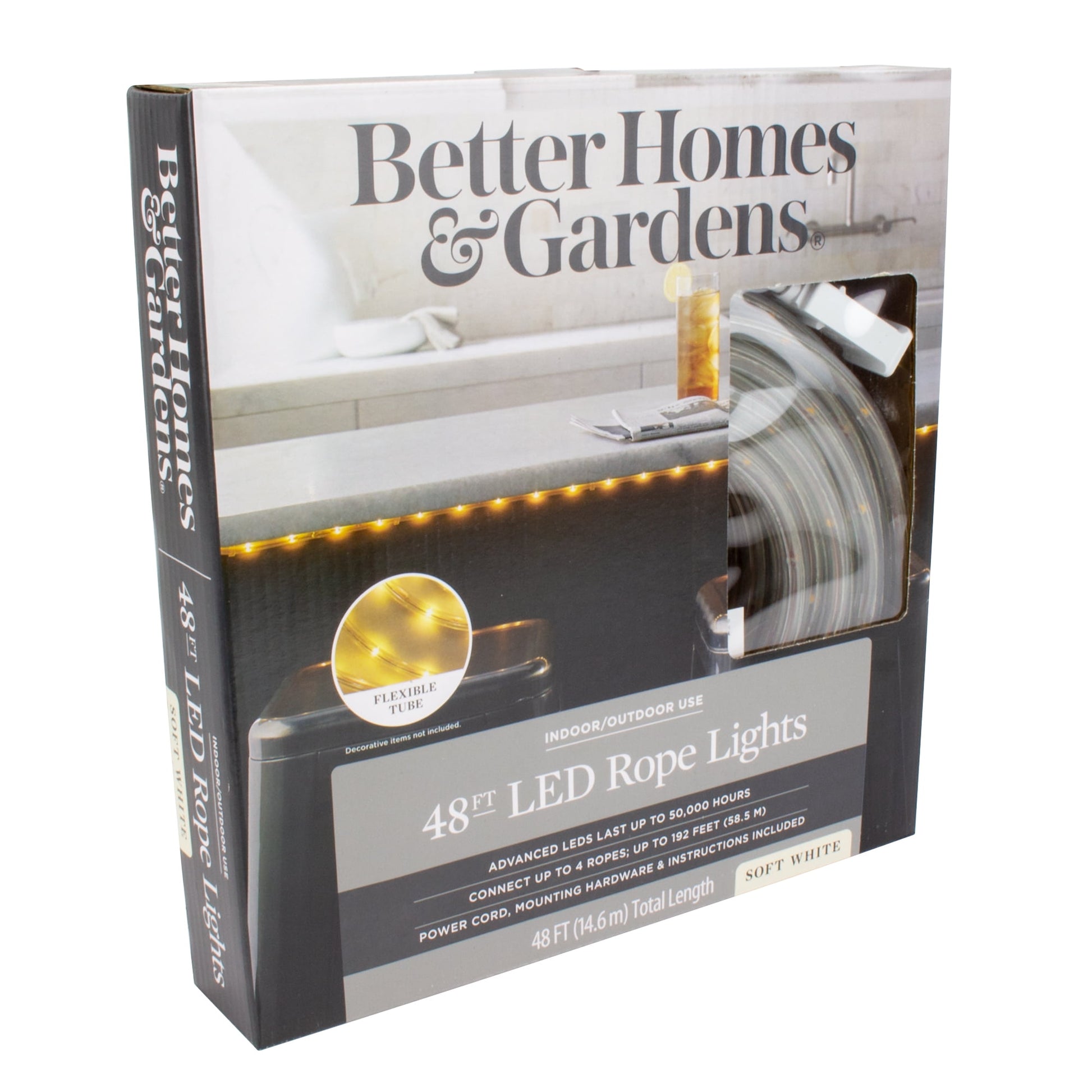 Better Homes & Gardens 48' 21.6W Soft White LED Plug-in Rope Light (1 Pack)