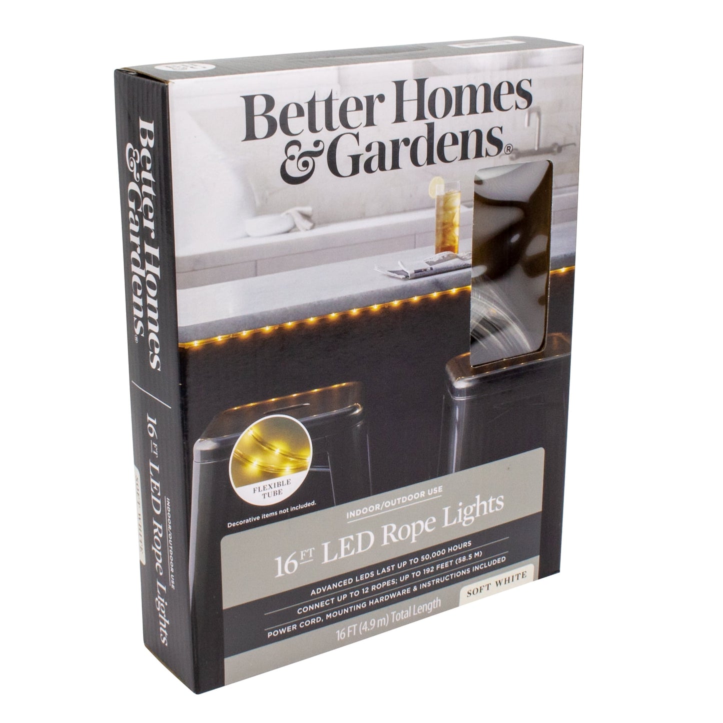 Better Homes & Gardens Luz de Cuerda LED Blanca Suave de 16' y 7.2 Vatios Enchufable (Paquete de 1)