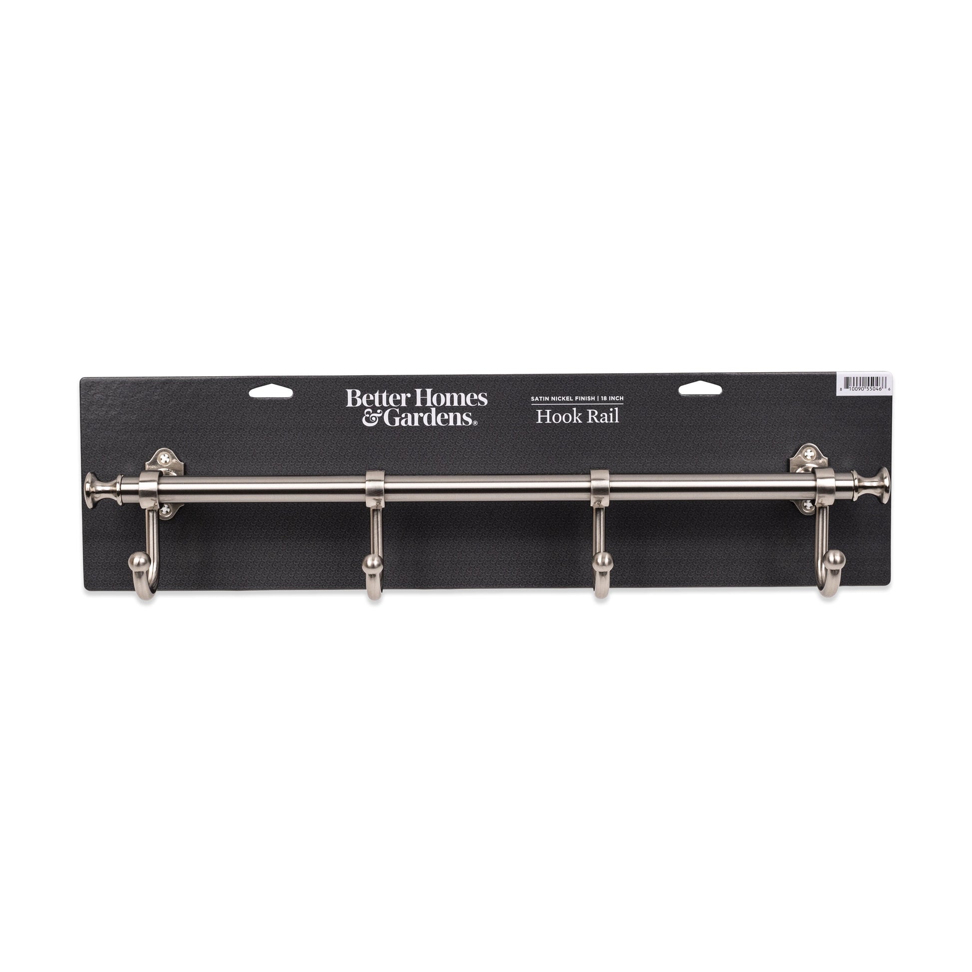 Better Homes & Gardens 18 in. Wall Mounted Metal Hook Rack, 4 Hooks, Satin Nickel