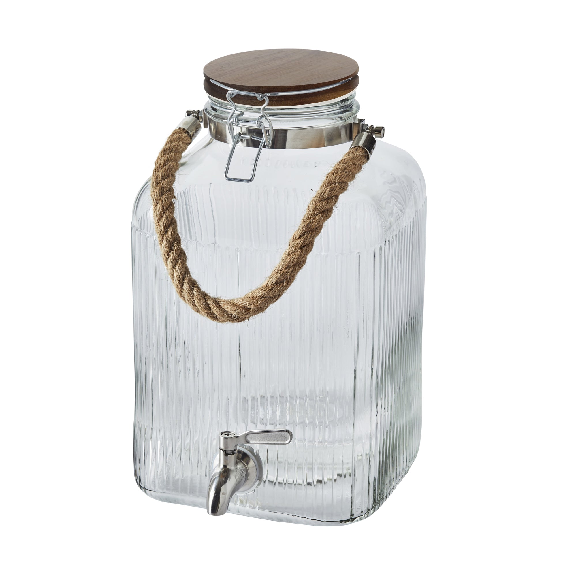 Better Homes & Gardens Glass 2 Gallon Ribbed Beverage Dispenser with Acacia Wooden Lid