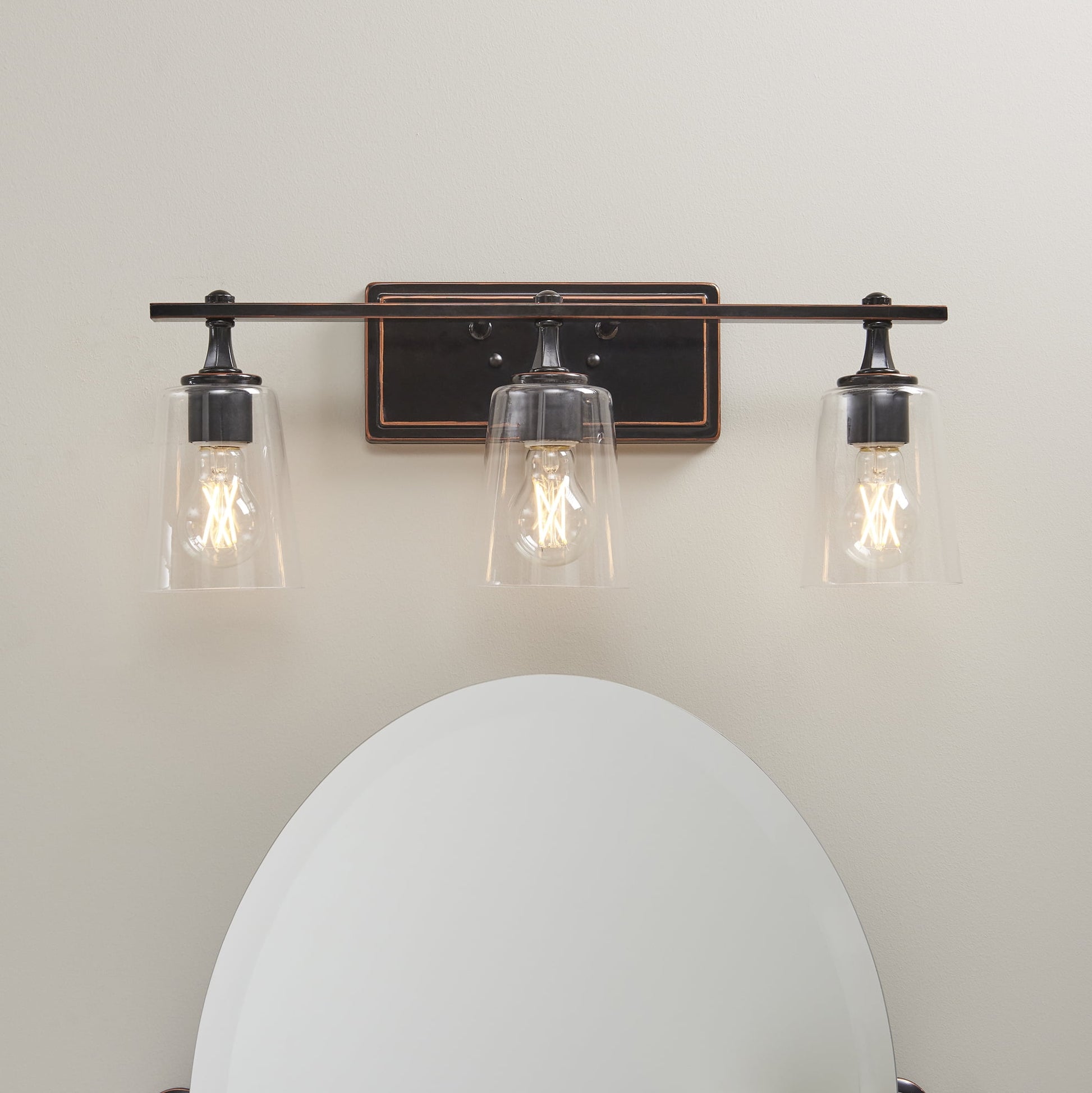 Better Homes & Gardens 22" Moderno de 3 Luces Bronce Vanity Light, Persianas de Vidrio, Bombillas No Incluidas