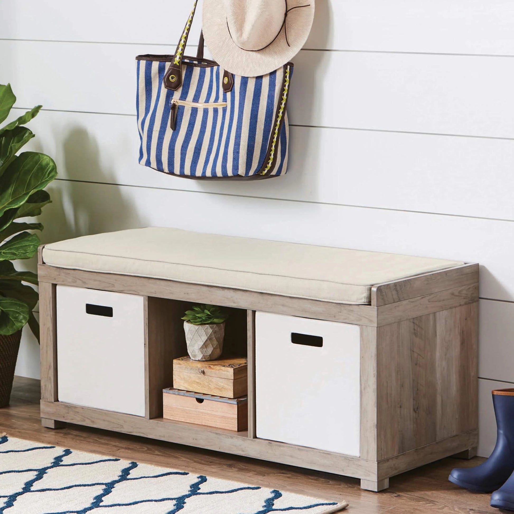 Better Homes & Gardens 3-Cube Storage Bench, Rustic Gray