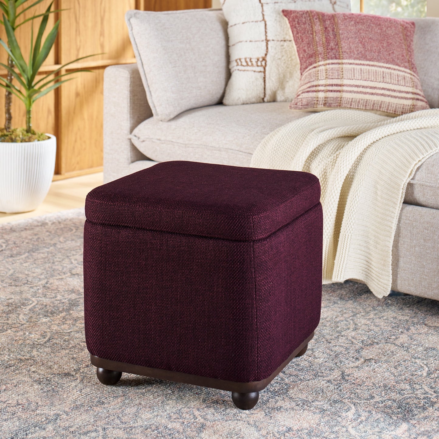 Better Homes & Gardens Ambrose Storage Ottoman, Linen Merlot