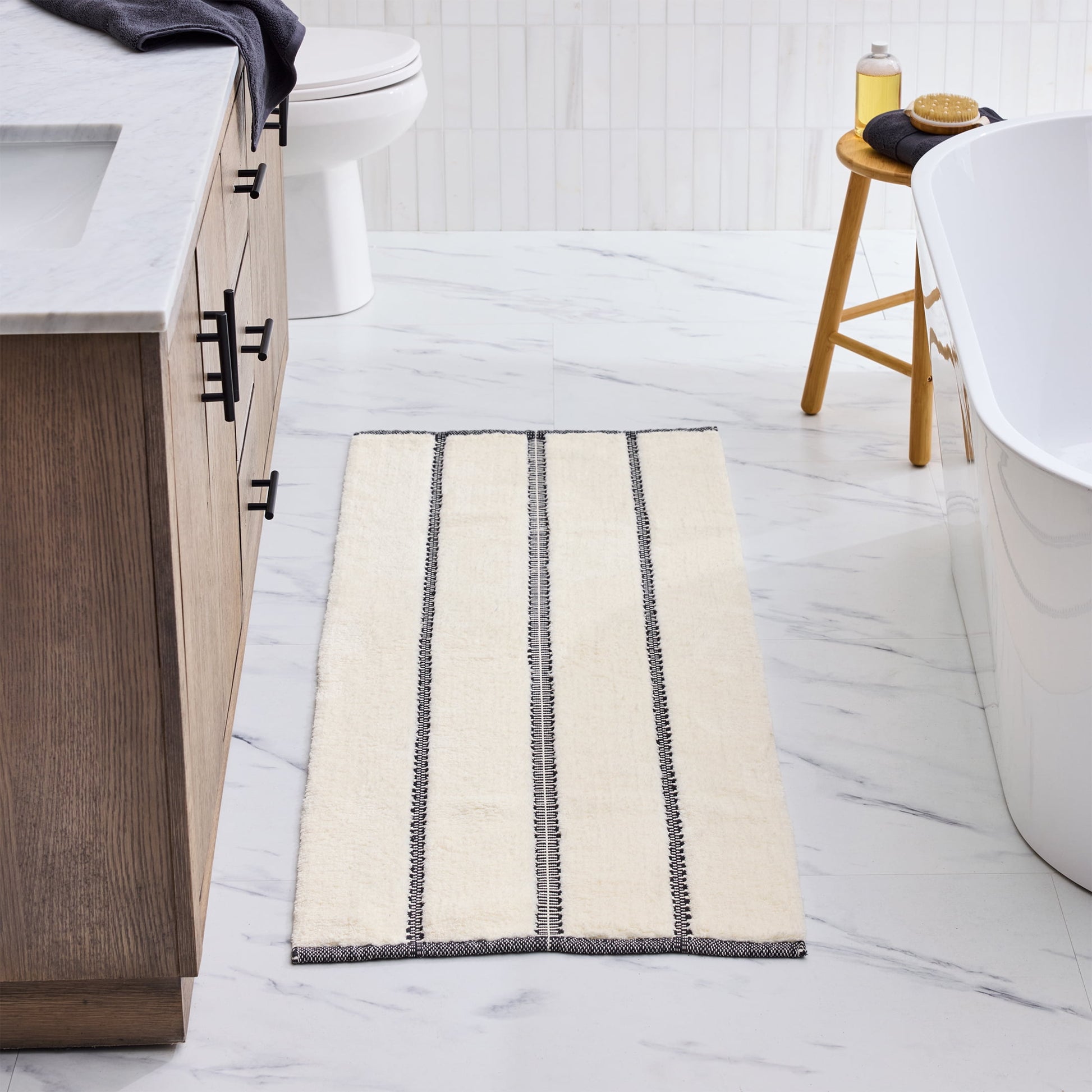 Better Homes & Gardens Atlas Stripe Bath Runner Rug, Grey Shadow & Vanilla Dream, 24" x 60"