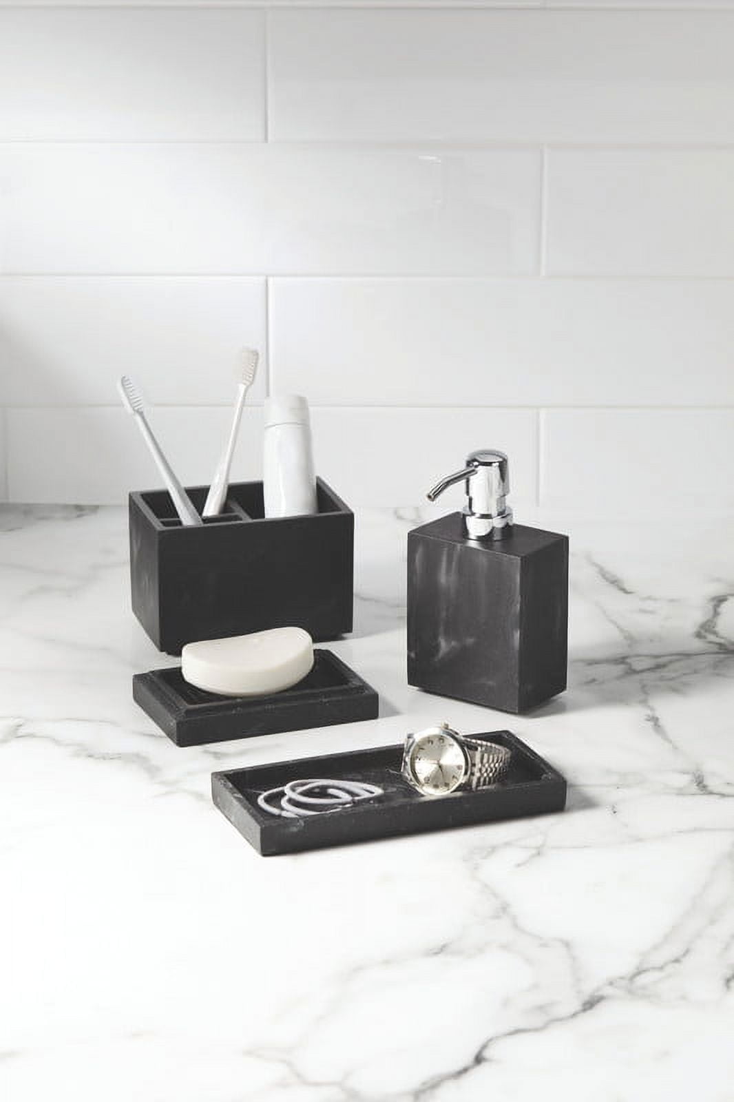Better Homes & Gardens Black Faux Marble Finish 4 Piece Vanity Organizer Set, Resin