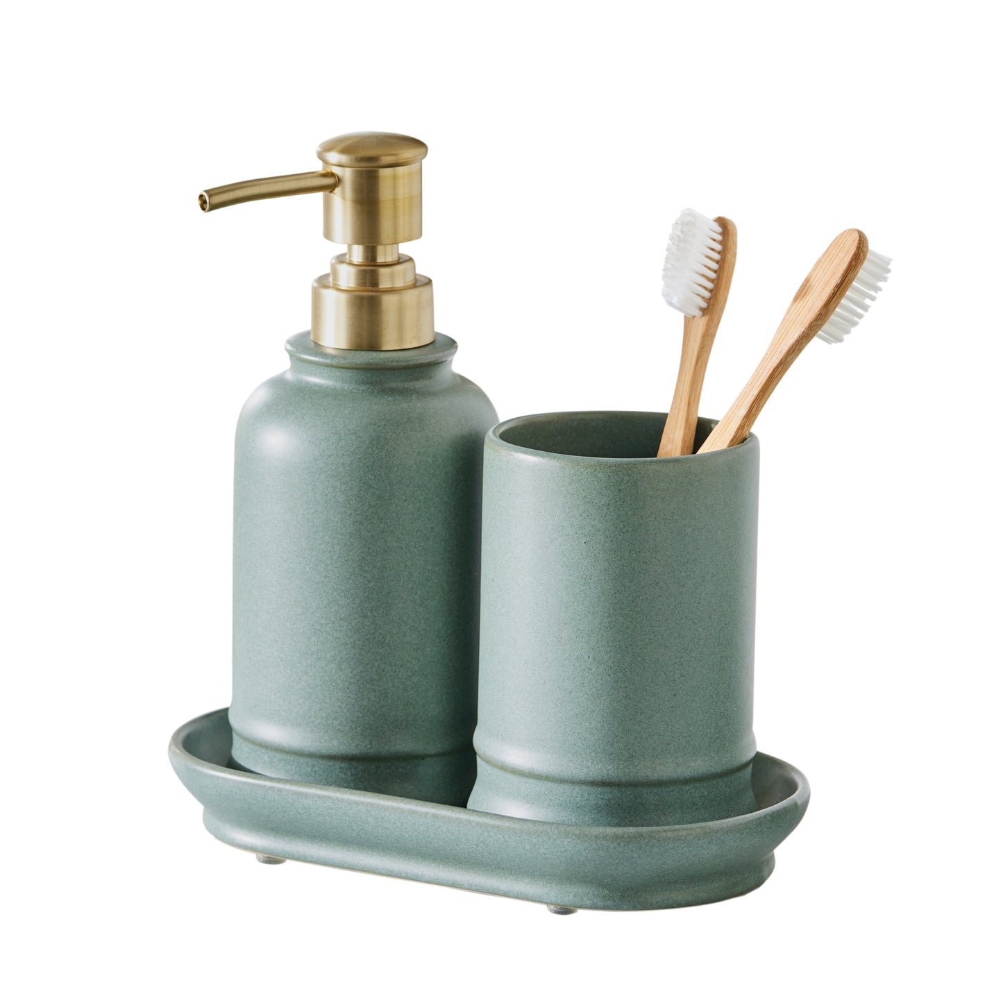 Better Homes & Gardens 3-Piece Ceramic Apothecary Bathroom Set, Green