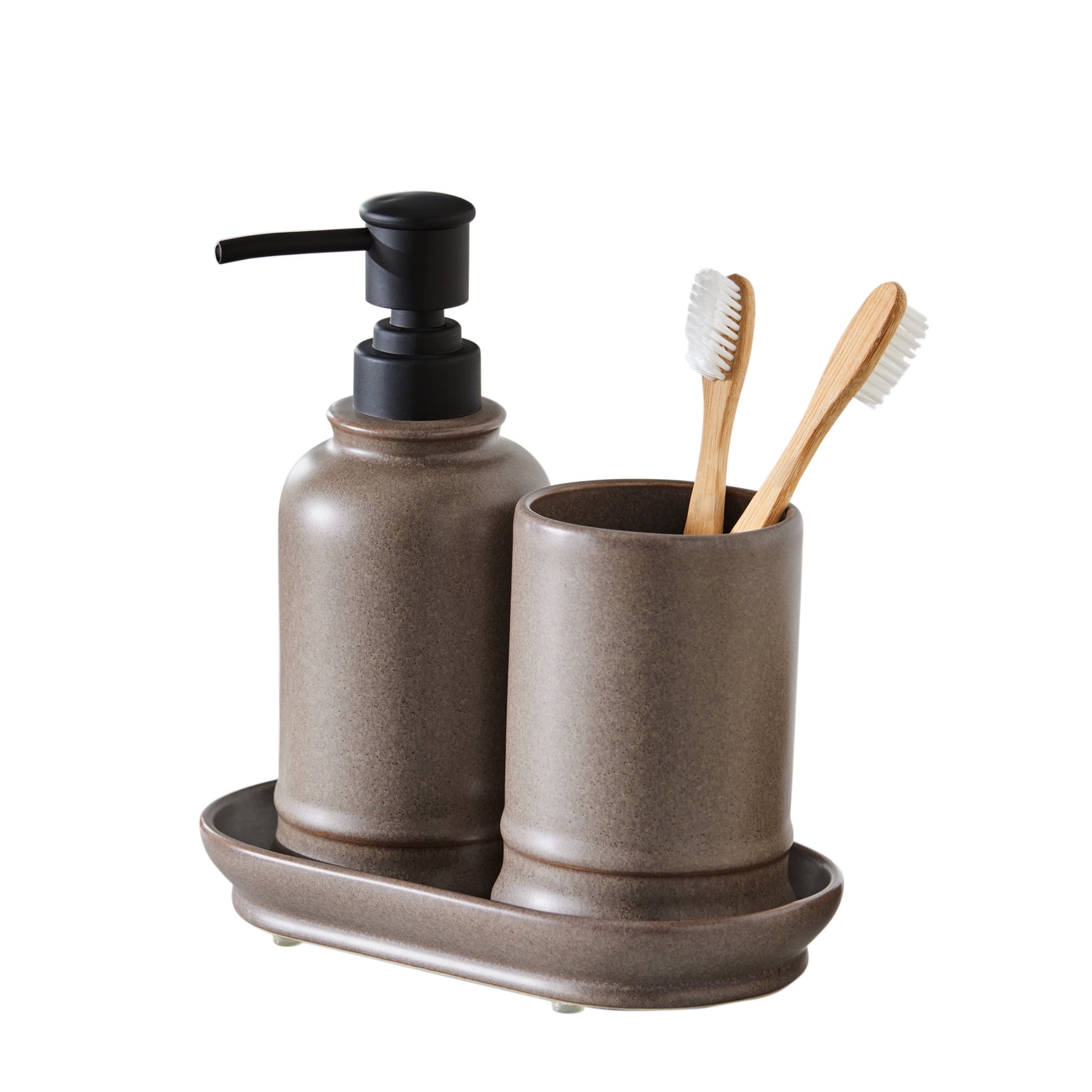 Better Homes & Gardens 3-Piece Ceramic Apothecary Bathroom Set, Brown