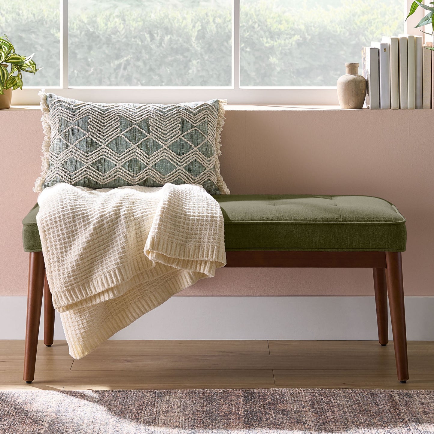 Better Homes & Gardens Colton 44" Upholstered Accent Bench, Olive