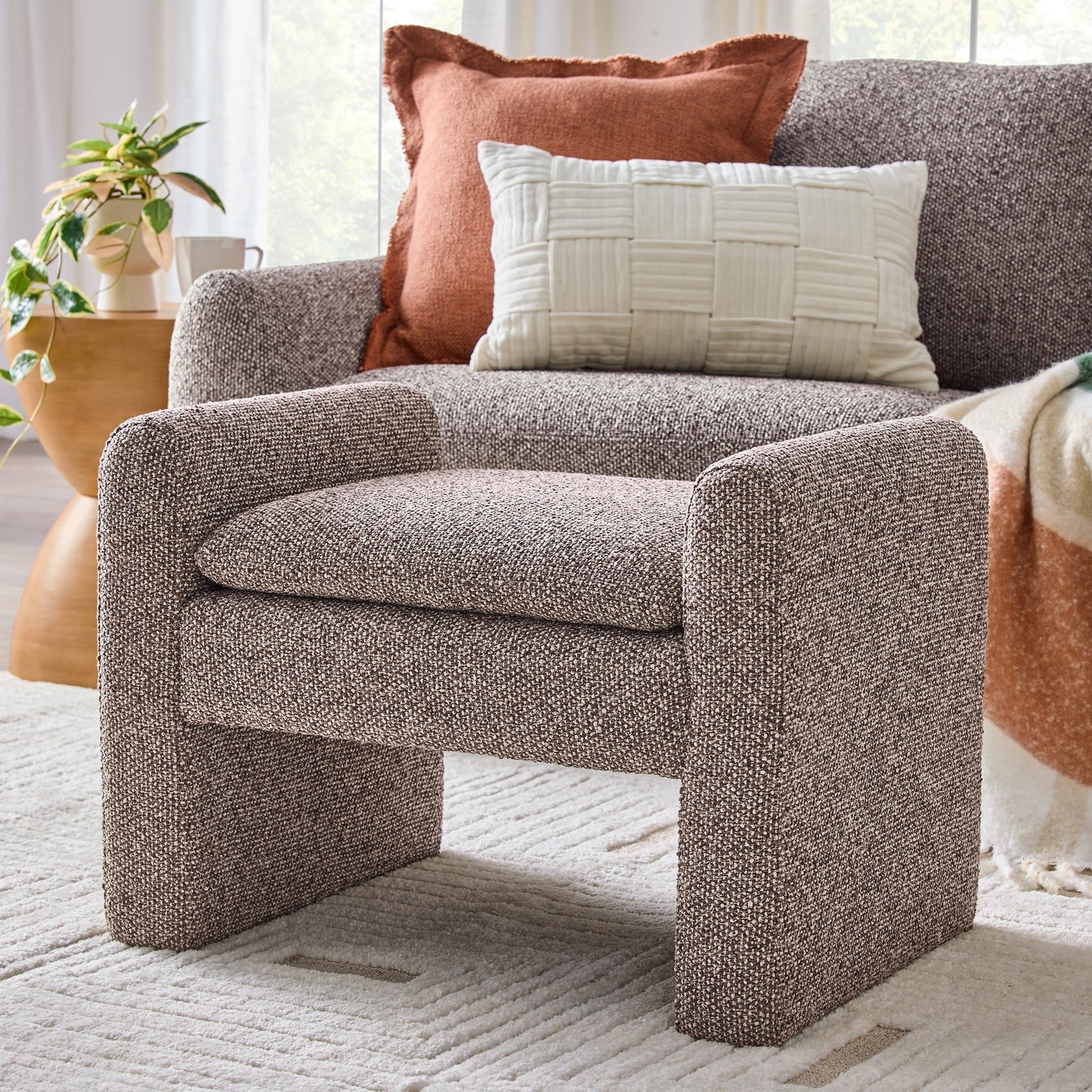 Better Homes & Gardens Emerson Ottoman, Truffle Brown