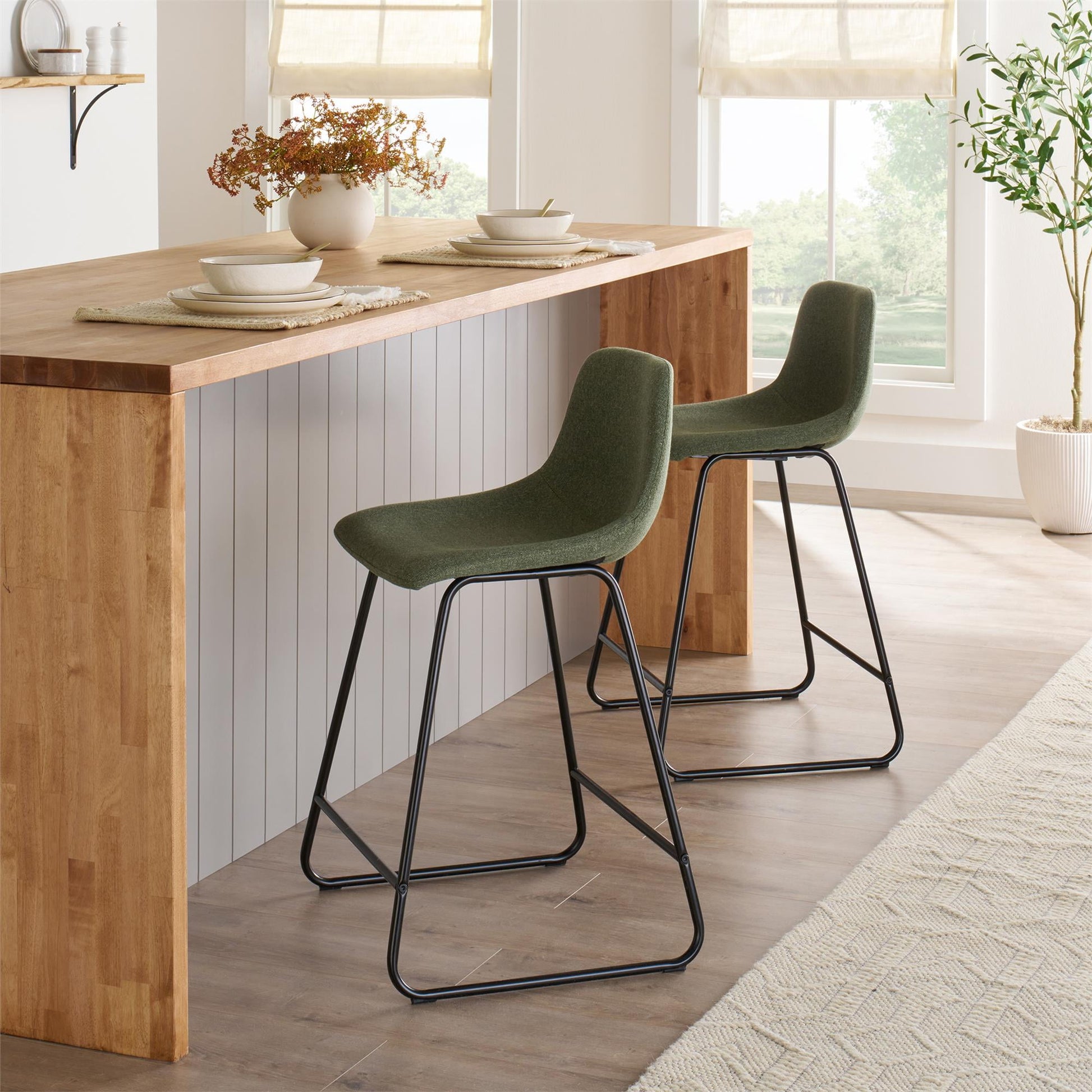 Better Homes & Gardens Farley Scoop Counter Height Stool, Olive Green Linen