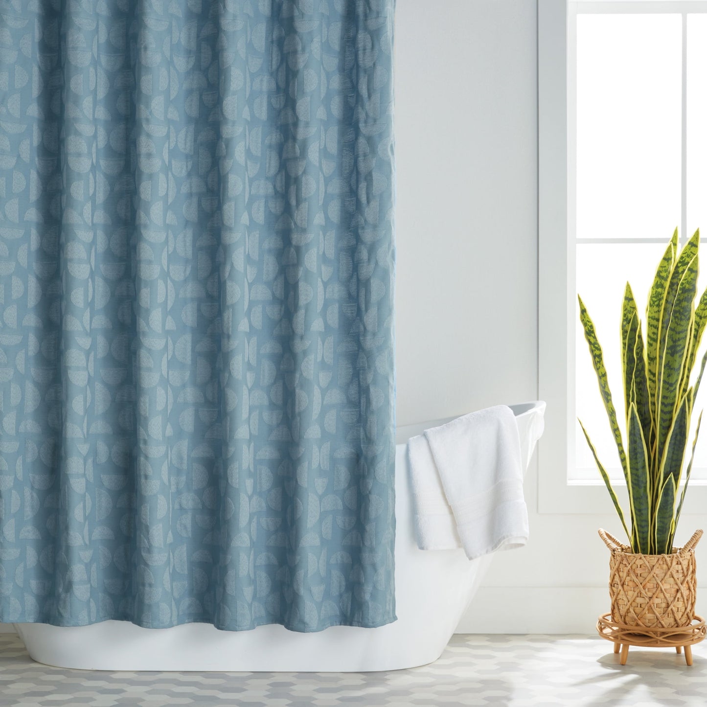 Better Homes & Gardens, Half Moon Shower Curtain Blue, 72" x72", Count of 1, Cotton, Polyester