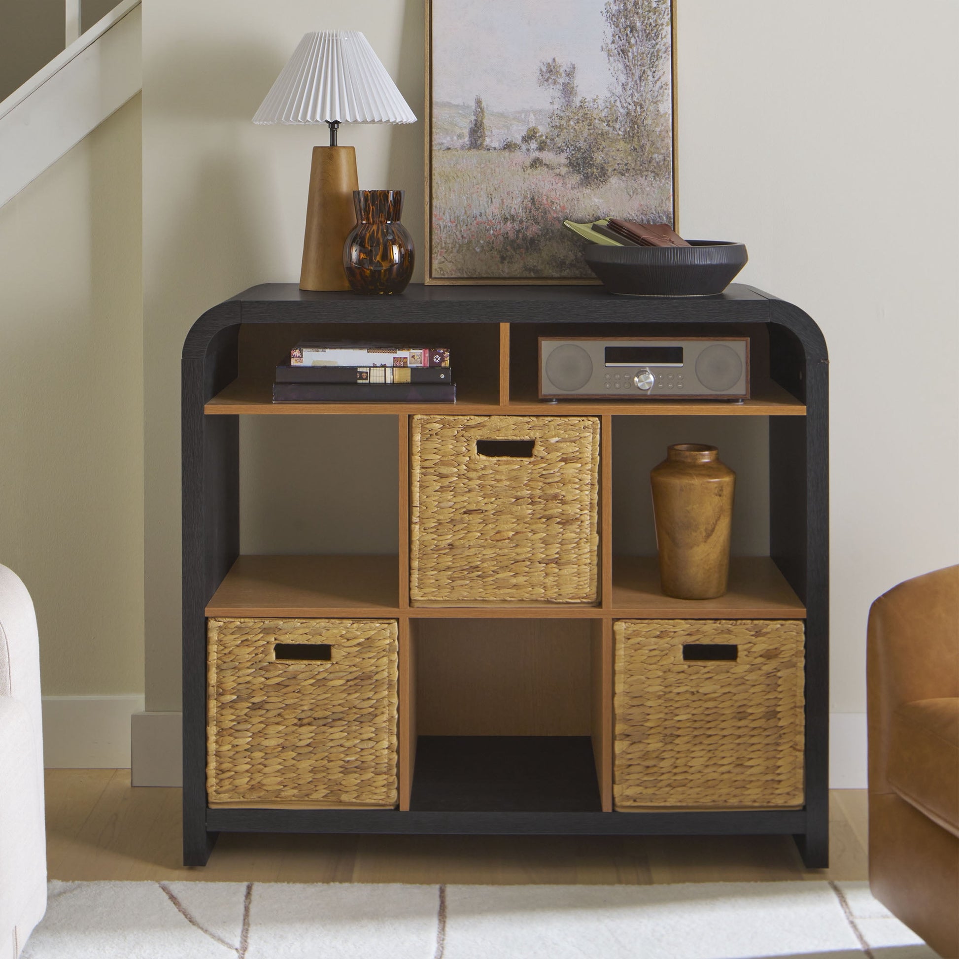 Better Homes & Gardens Juliet 6 Cube Storage Organizer, Light Honey & Black Finish