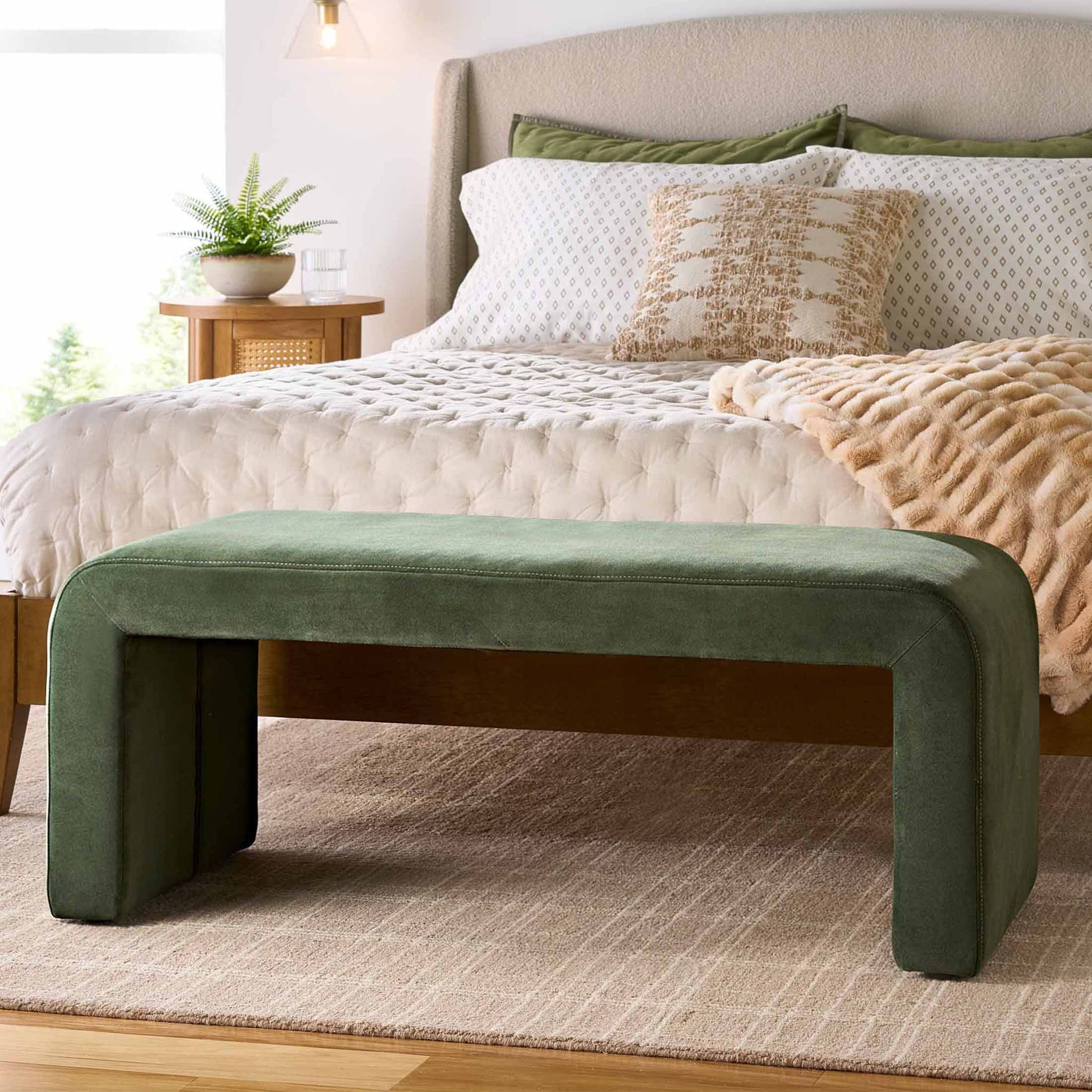 Better Homes & Gardens Juliet 44.50" Velvet Waterfall Bench, Olive