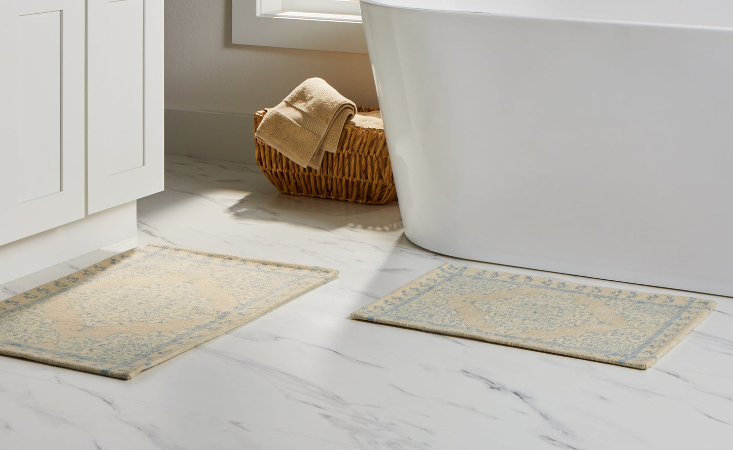 Better Homes & Gardens 2 Piece Kaston Medallion Bath Rug Set, Beige, 17" x 24" & 20" x 30"