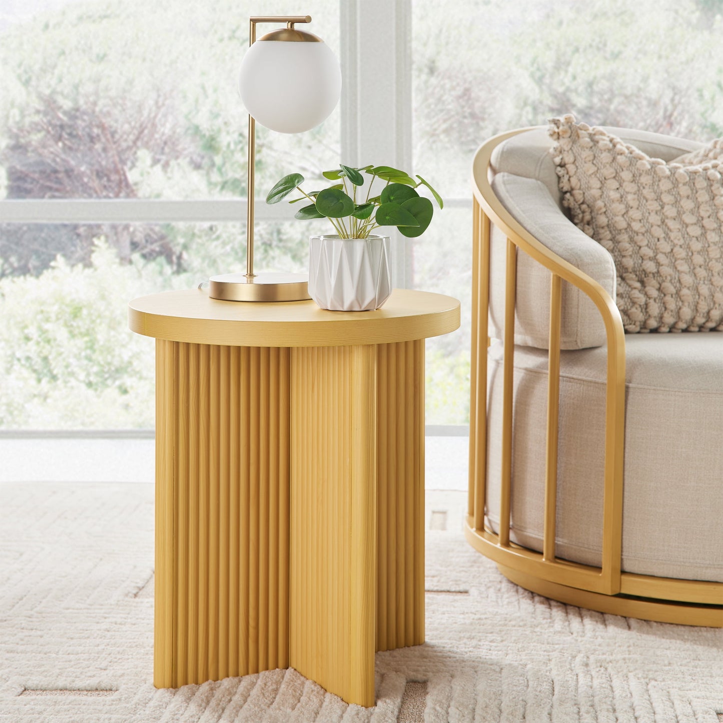 Better Homes & Gardens Lillian Fluted End Table, Natural Pine Finish