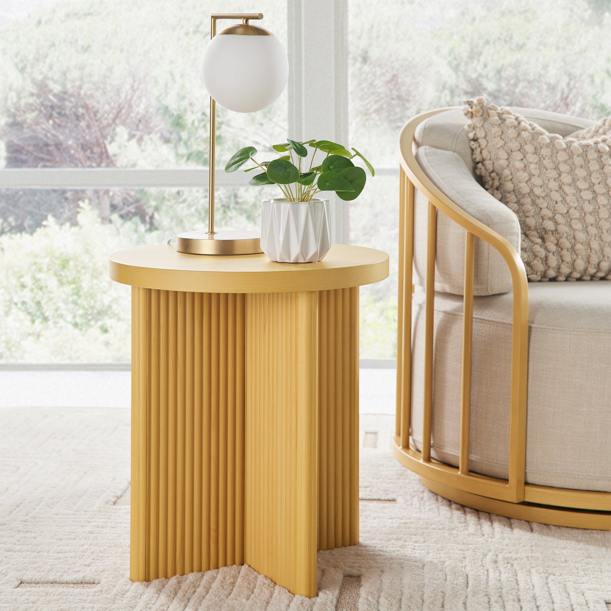 Better Homes & Gardens Lillian Fluted End Table, Natural Pine Finish