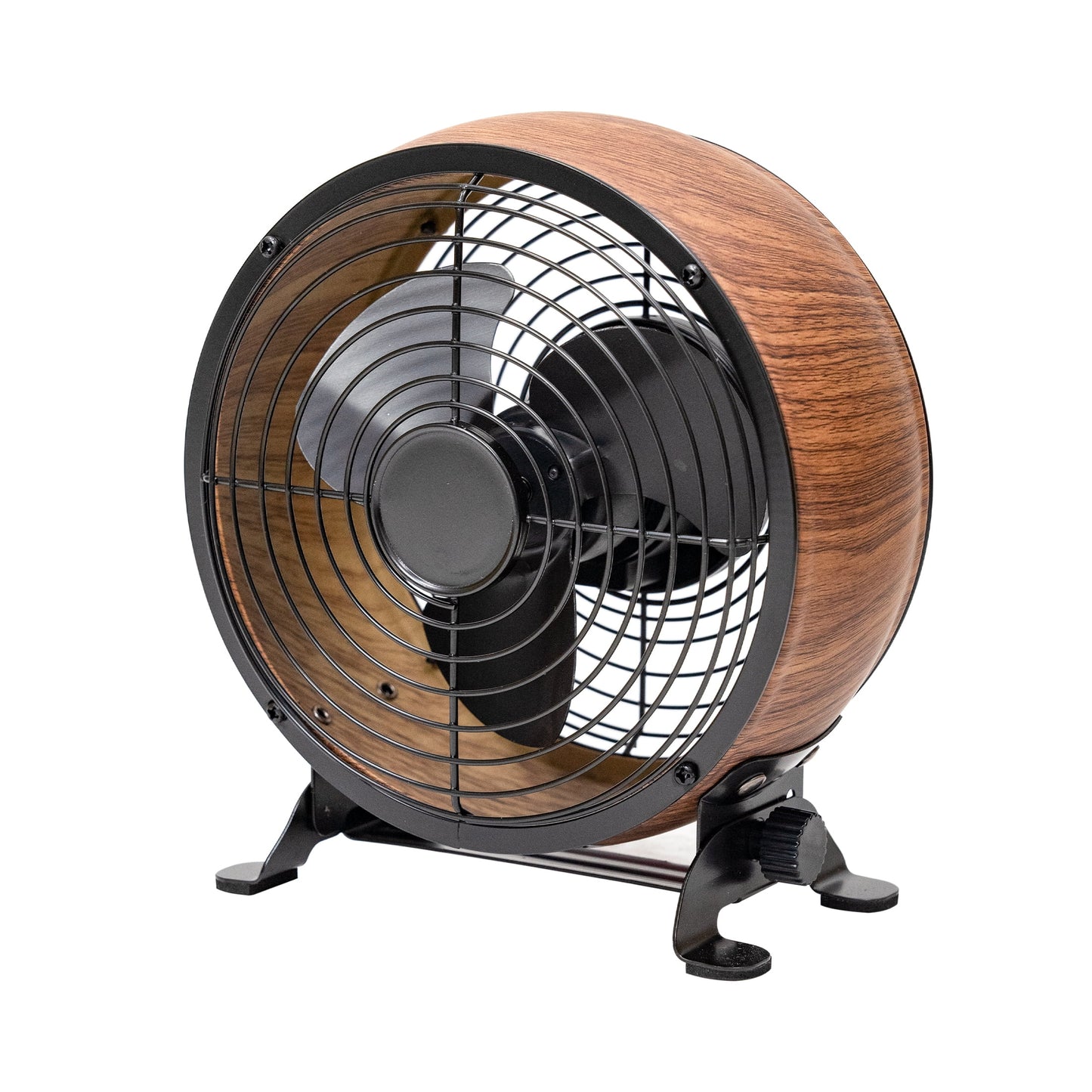 Better Homes & Gardens 5â€ Retro Small Fan with 3 Speed Settings, USB-C Plug, Adjustable Tilt, Vintage Fan for Home and Bedroom, Wood Grain