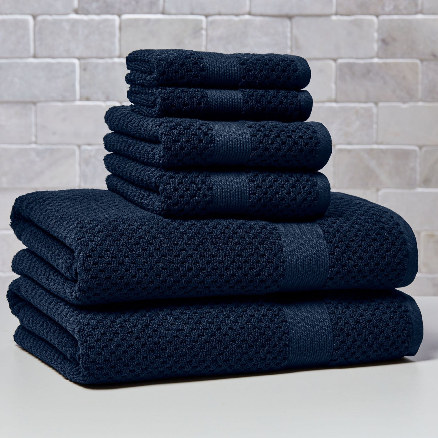 Better Homes & Gardens Signature Soft Cotton Popcorn Textured 6 Piece Bath Towel Set,Blue Admiral