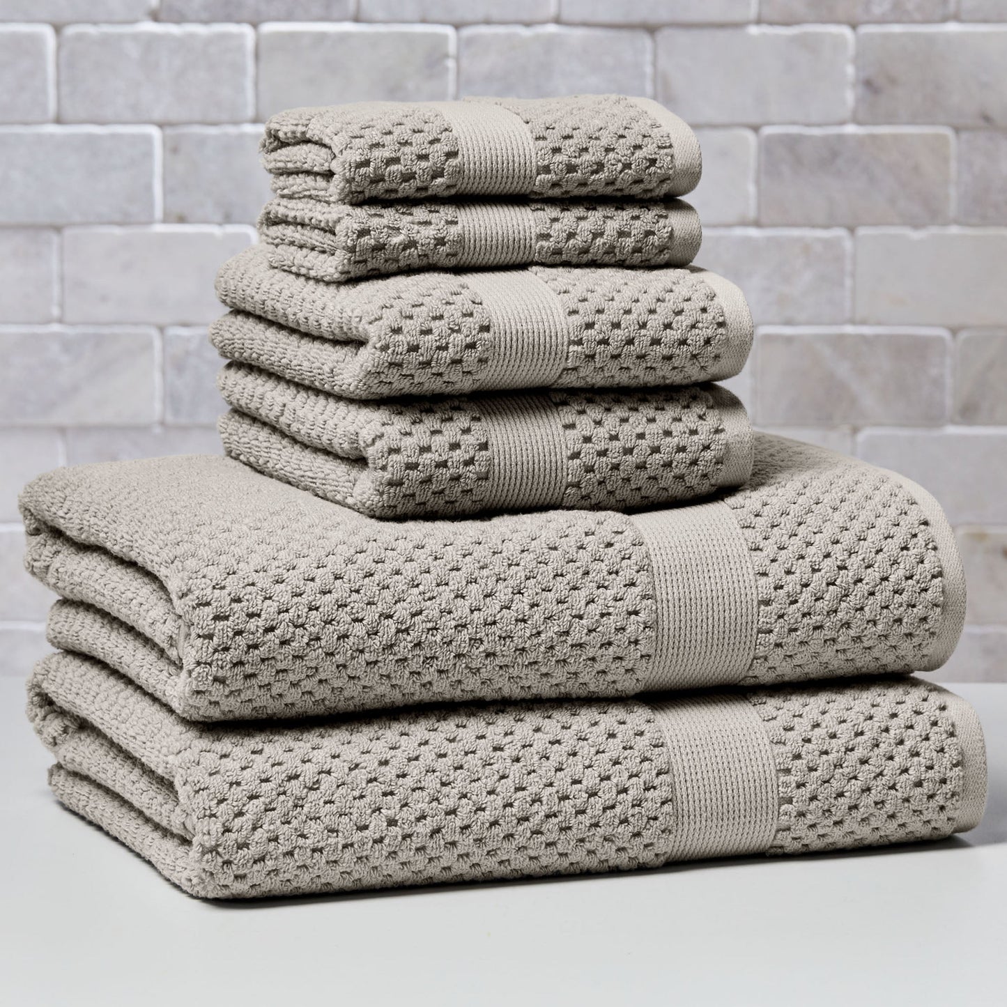 Better Homes & Gardens Signature Soft Juego de Toallas de BaÃ±o de 6 Piezas con Textura de Palomitas de MaÃ­z de AlgodÃ³n, Almendra