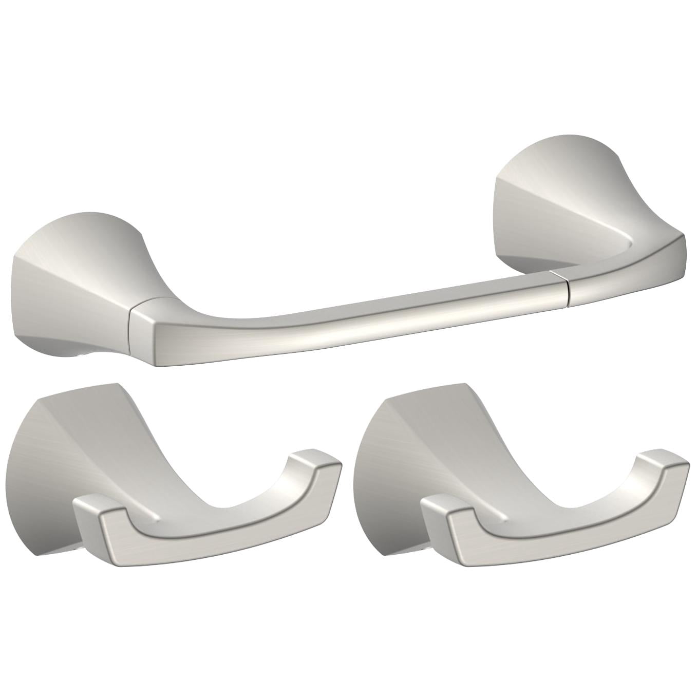 Better Homes & Gardens Simple Flare Bathroom Accessory Set â€“ Satin Nickel (3-Piece Set: 1 Toilet Paper Holder + 2 Robe Hooks)
